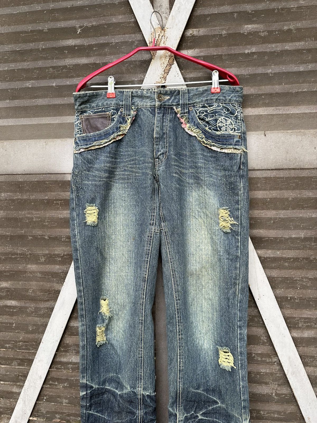 Vintage 👹Vintage GUMU Japan Floral Design Denim Size US 31 - 5 Thumbnail
