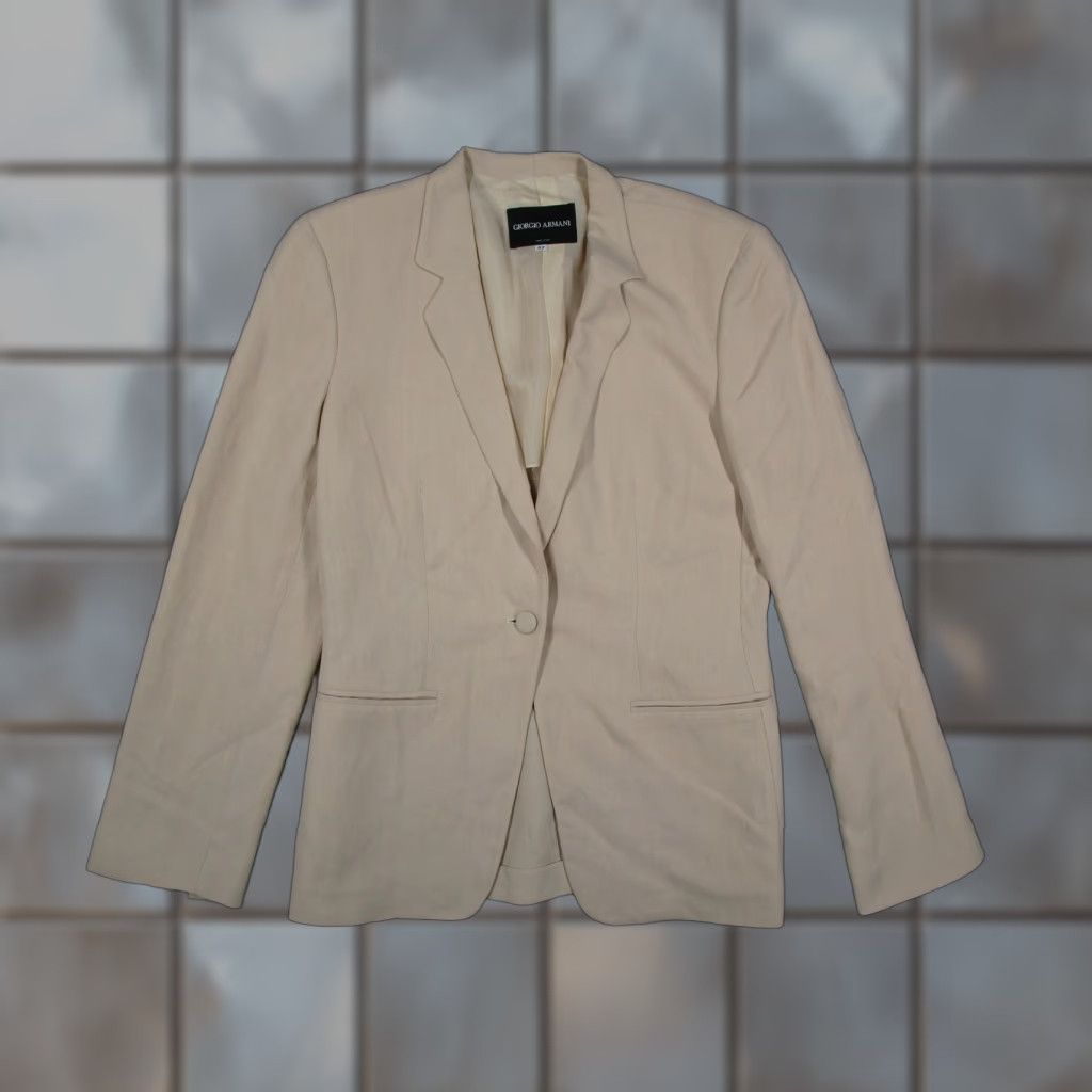 Giorgio Armani Giorgio Armani Blazer Womens IT 42 Beige Viscose Linen Tailored Single-Breasted Workwear Made in Italy Size M / US 6-8 / IT 42-44 - 1 Thumbnail