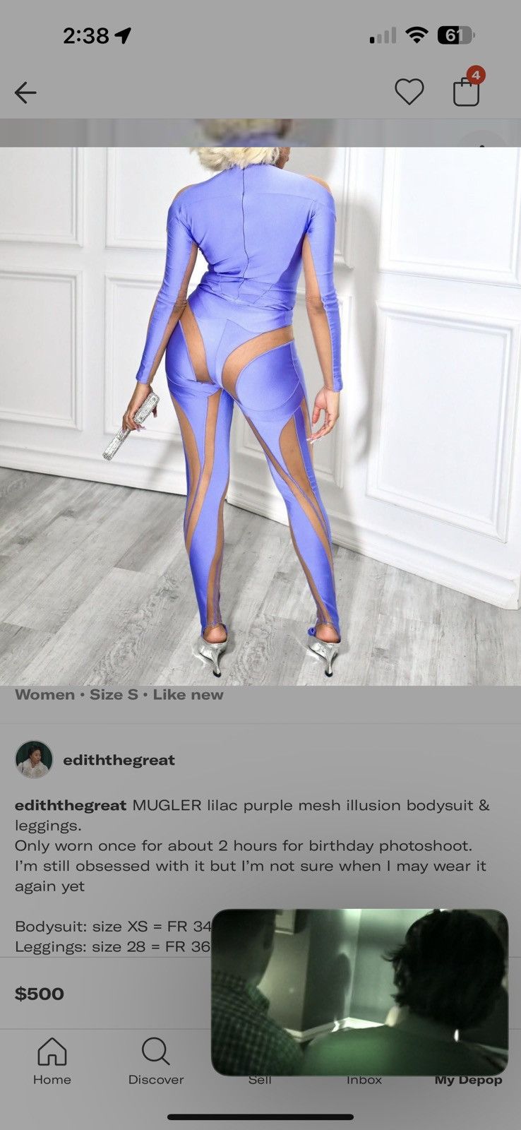 Mugler MUGLER lilac purple mesh illusion bodysuit & leggings. Size S / US 4 / IT 40 - 5 Thumbnail