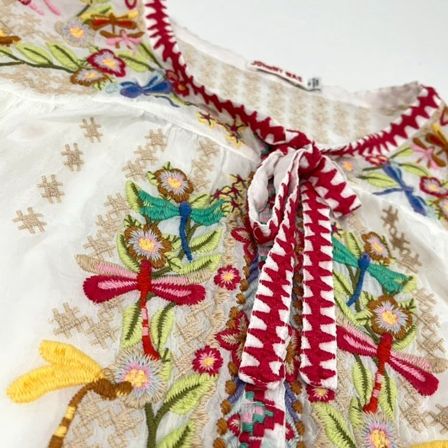 Johnny Was VINTAGE Johnny Was Tunic Top Blouse Womens XS White Dragonfly Embroidered Boho Novelty Size XS / US 0-2 / IT 36-38 - 2 Thumbnail