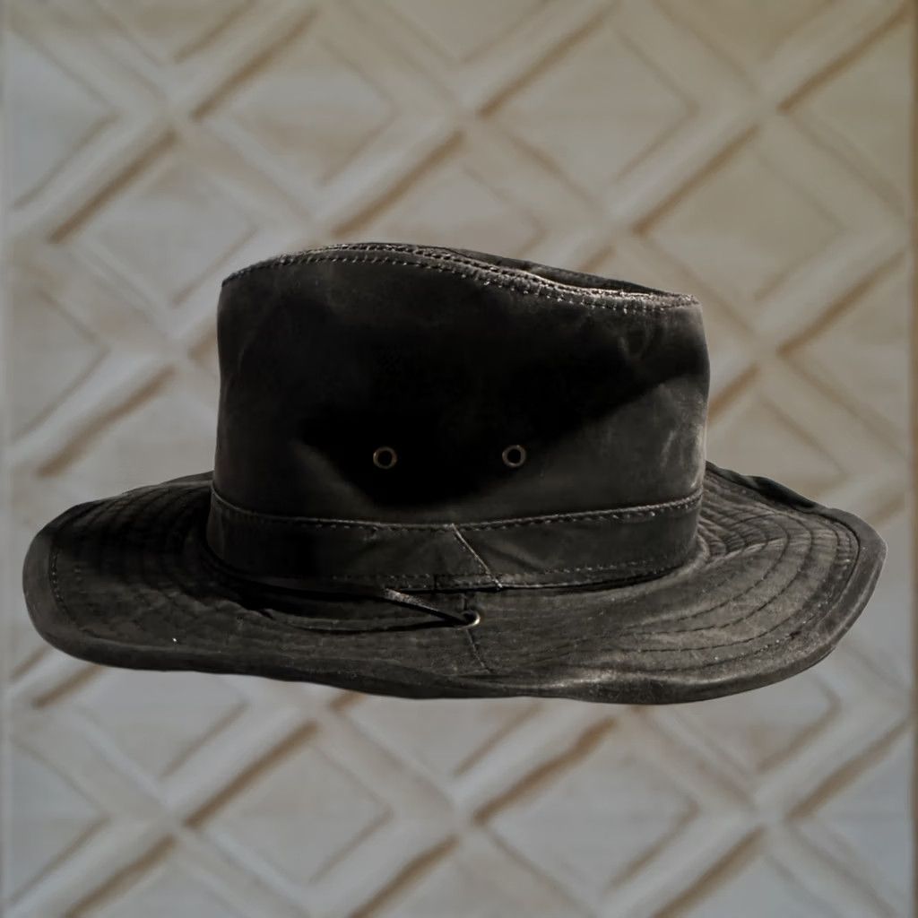 Vintage Dorfman Pacific Bucket Hat Fishing Medium Vented Strap Faux Leather Water Resistant Cotton Brown Men M Leather Fabric DPC Size ONE SIZE - 1 Thumbnail