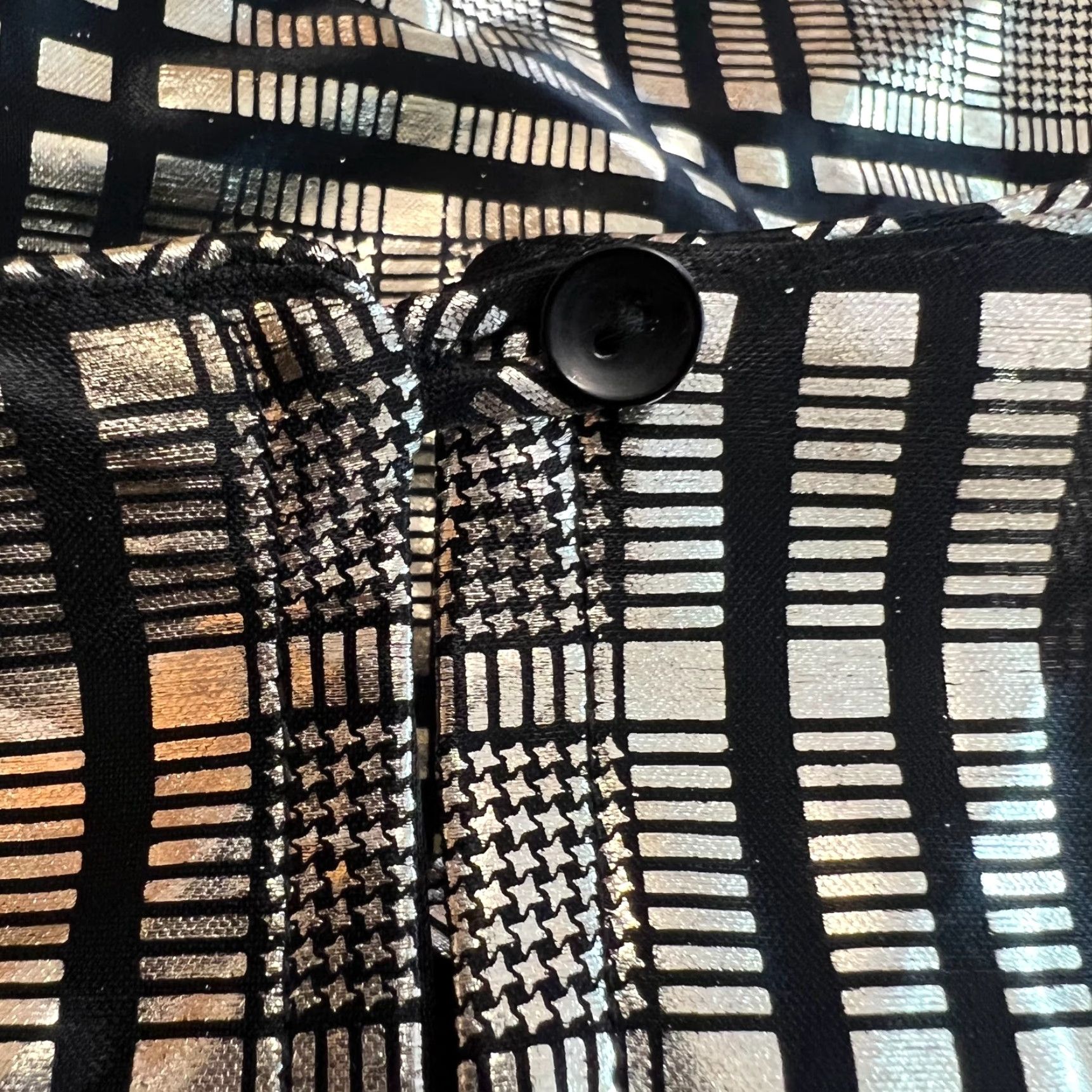 Vintage Tan F Jay Women's Blouse Plaid Metallic Black Top Size 16 3/4 Sleeves Pullover Size XXL / US 16-18 / IT 52-54 - 7 Thumbnail
