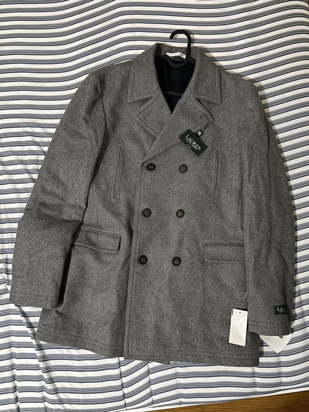 image of Lauren Ralph Lauren Lauren By Ralph Laurent Double Breasted Peacoat in Grey, Men's (Size Small)