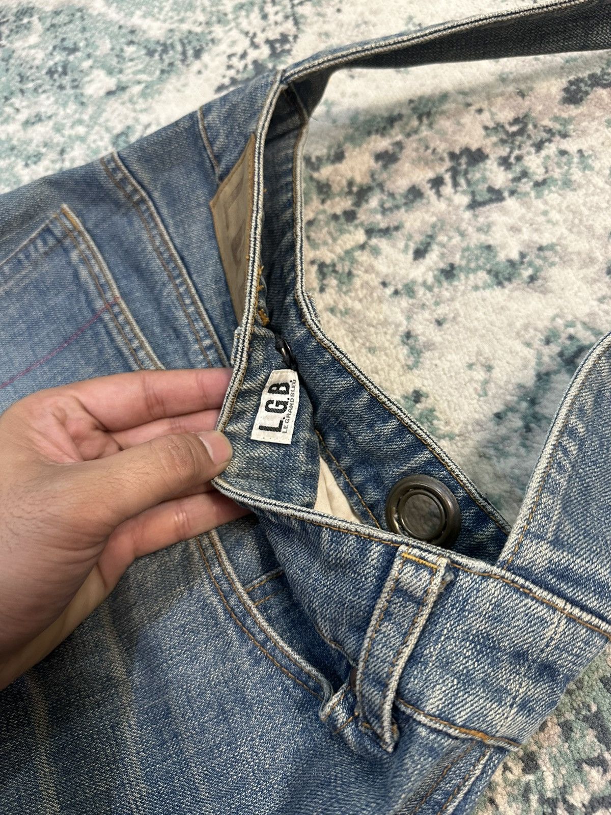 If Six Was Nine L.G.B Le Grande Bleu | Reconstructed Denim Distressed Bag Size ONE SIZE - 14 Thumbnail