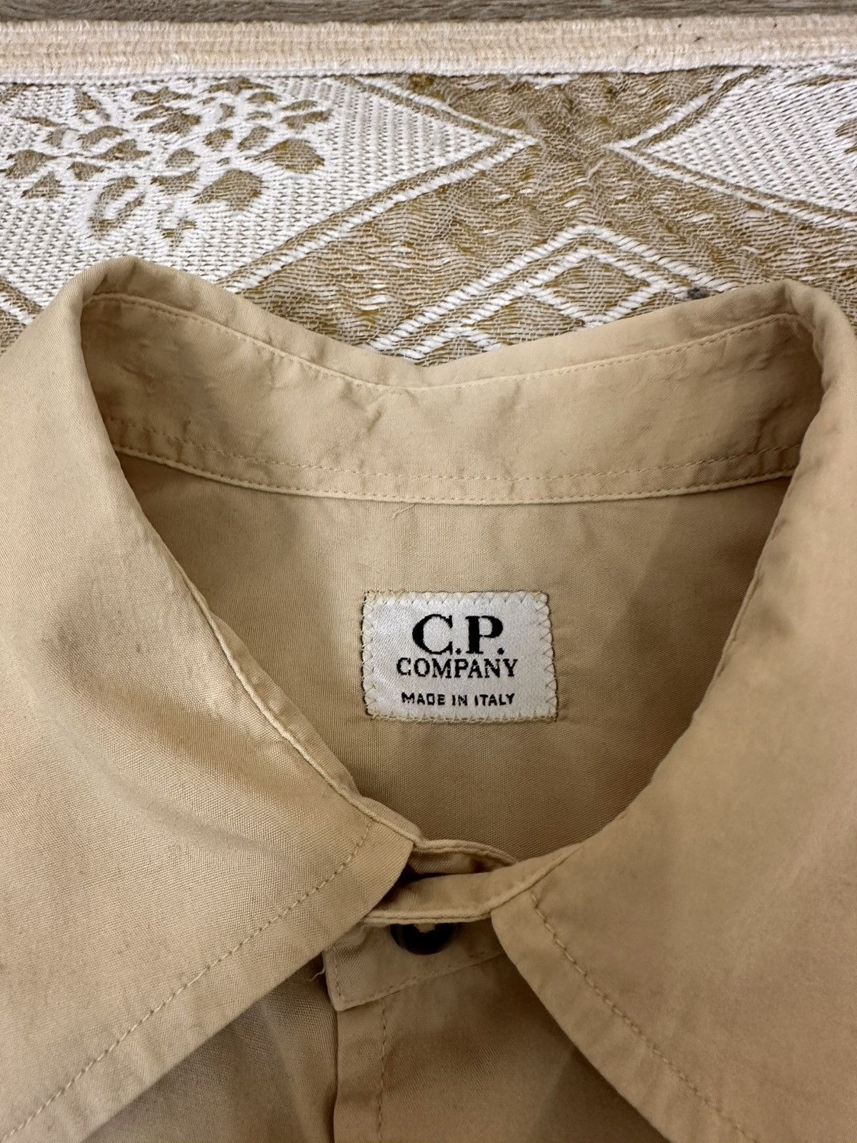C.P. Company 🔥 90s C.P. Company Button Up Logo Shirt Beige Vintage Size US M / EU 48-50 / 2 - 5 Thumbnail