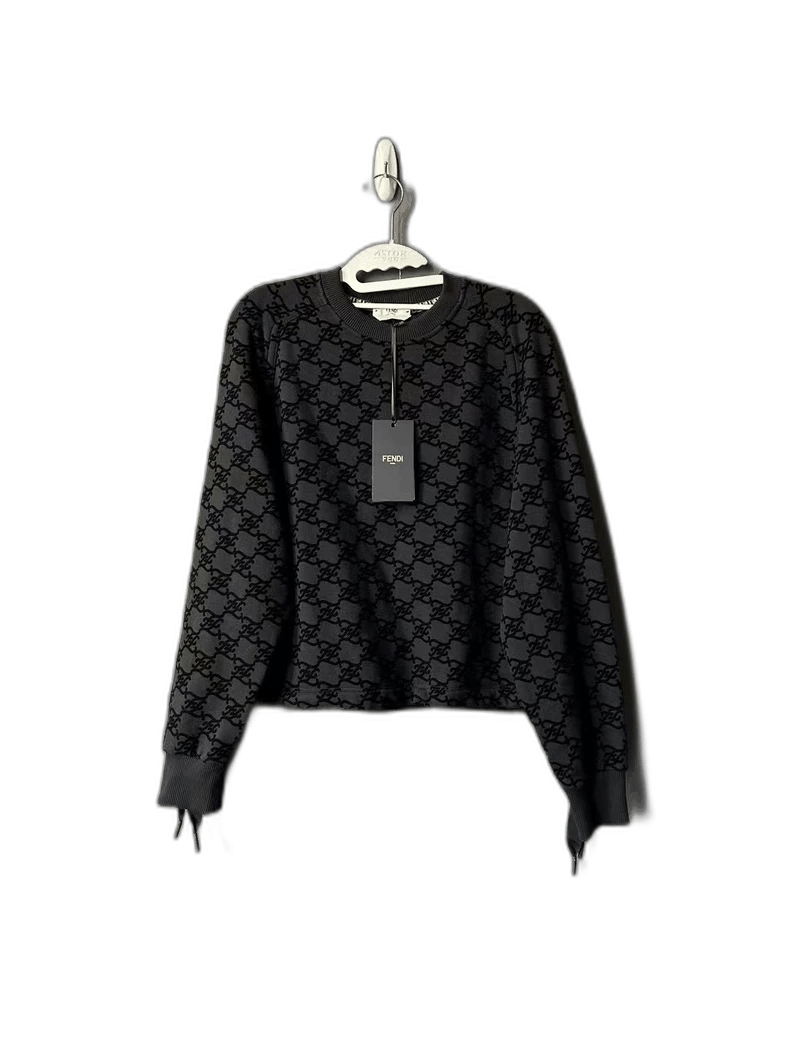Fendi Black Printed Sweatshirt with Ribbon
