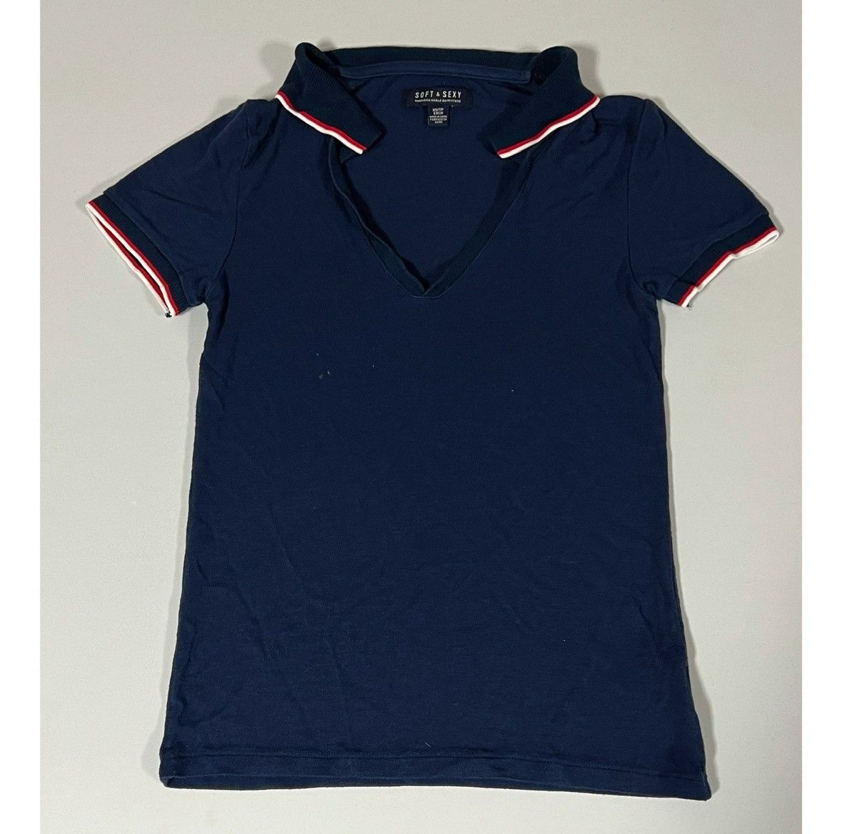 American Eagle Outfitters Navy Blue Red Collared Polo Shirt Top Blouse Tee Size XS ♥️✨ Size XS / US 0-2 / IT 36-38 - 1 Thumbnail