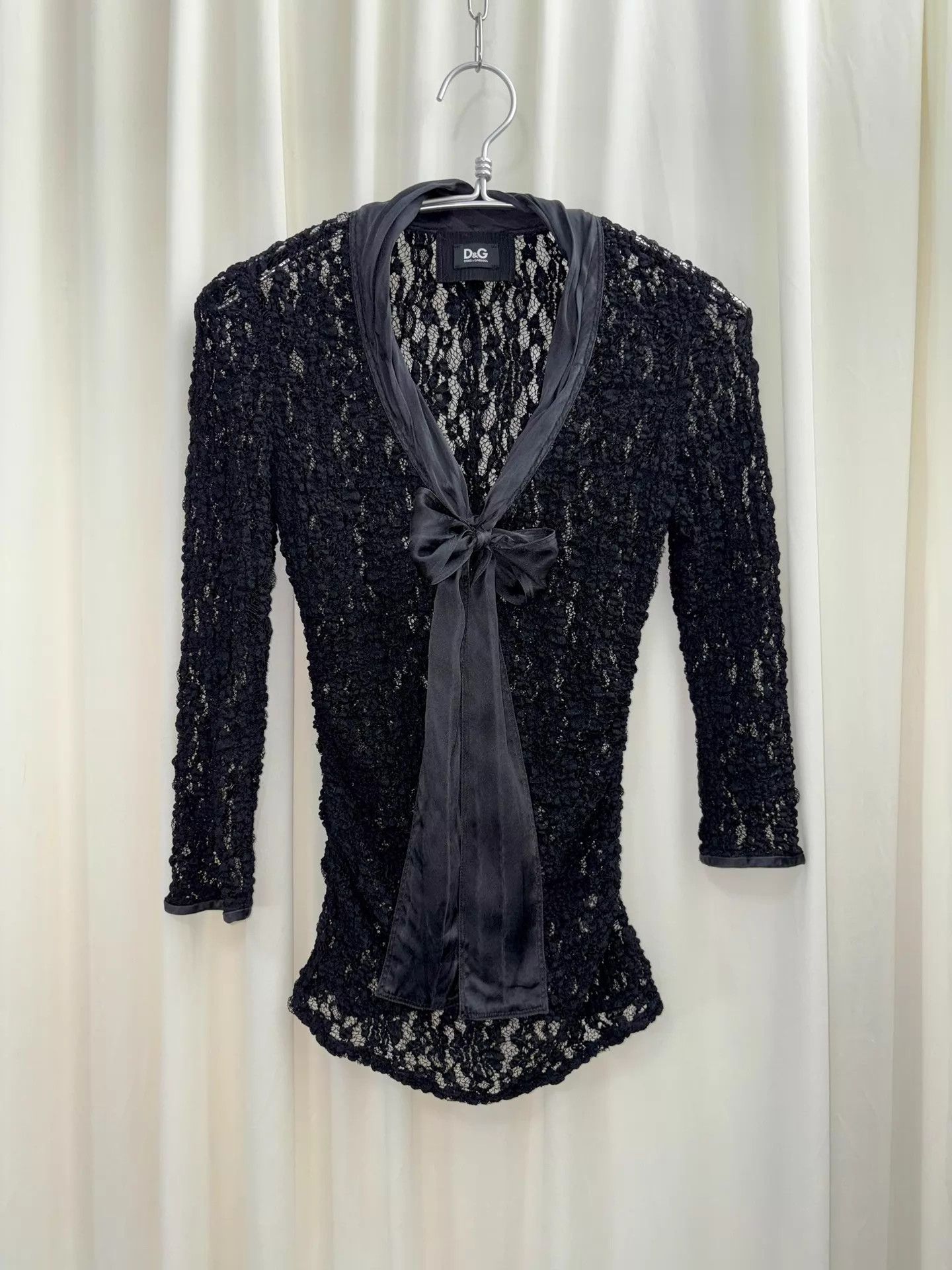 Dolce & Gabbana D&G Vtg Lace Satin Bow 3/4 Sleeve Tulle Slim Top Size XS / US 0-2 / IT 36-38 - 6 Thumbnail