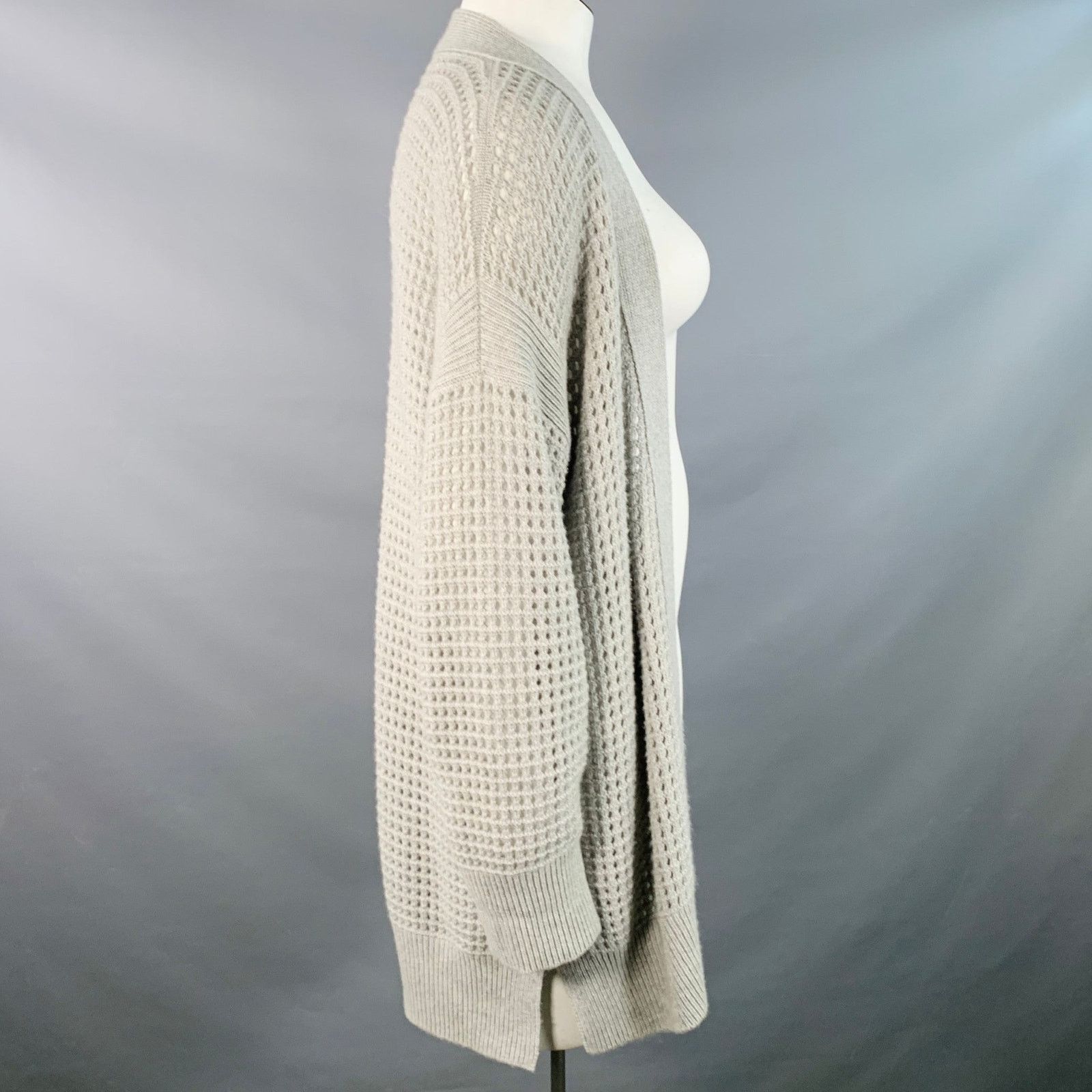 Agnona AGNONA Grey Heather Cashmere Knit Mesh Open Front Cardigan Size L / US 10 / IT 46 - 3 Thumbnail