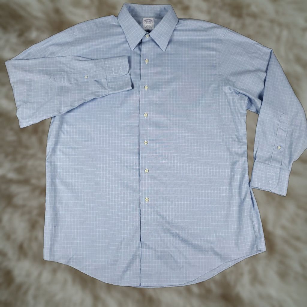 Brooks Brothers Brooks Brothers Shirt Mens 16.5 Blue Check Dress Button Up Long Sleeve Size 46R - 1 Thumbnail