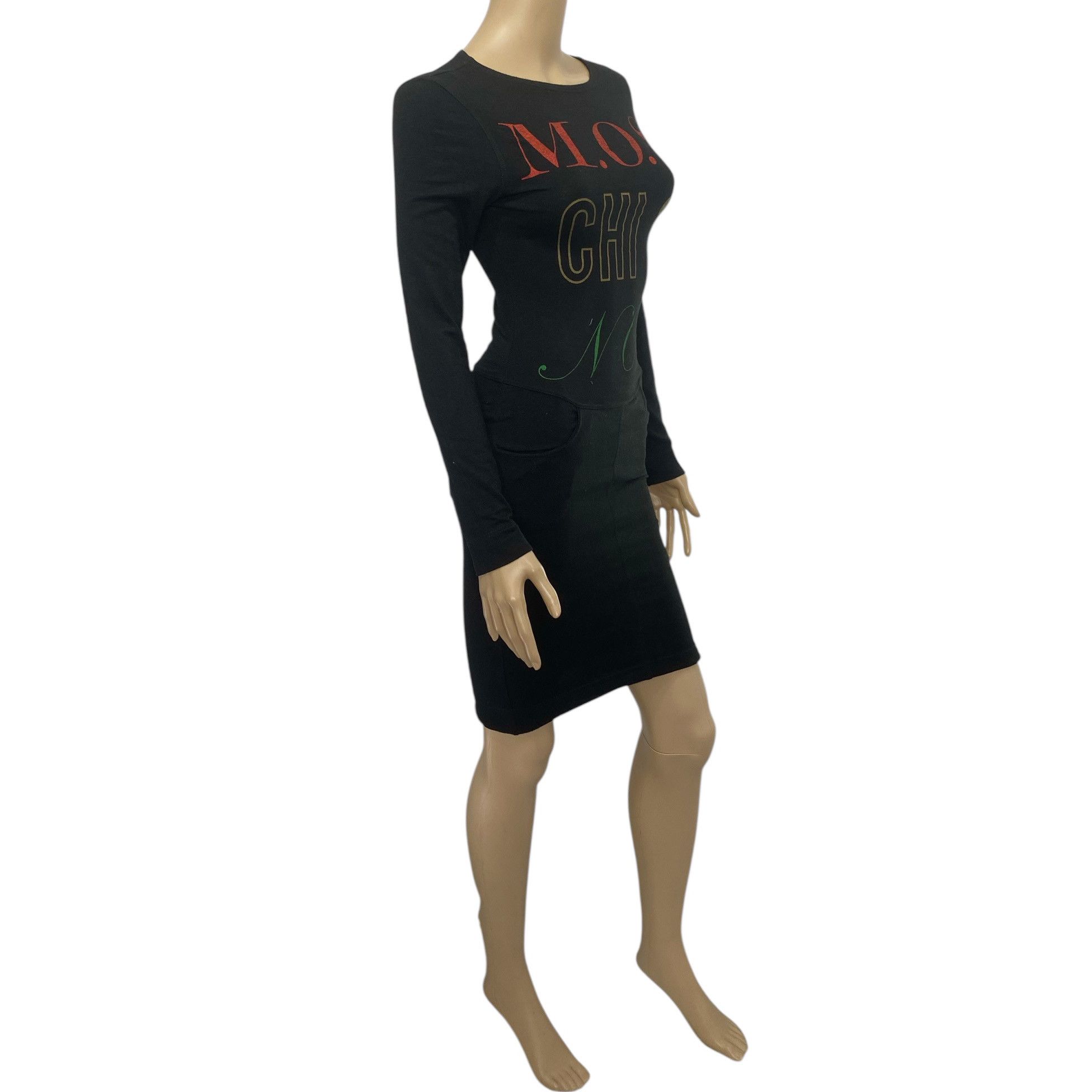 Moschino Vintage '90s Black Logo Printed Bodycon Dress Size M / US 6-8 / IT 42-44 - 2 Thumbnail