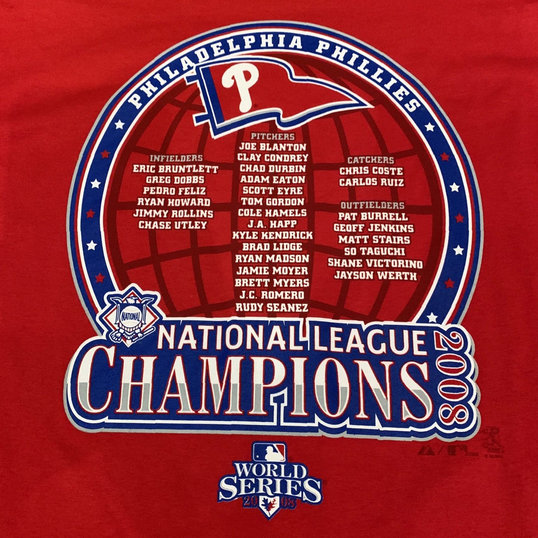 Vintage VINTAGE Majestic T-Shirt Philadelphia Phillies 2008 National League Champs Red Size L Adult Men Short Sleeve NWOT Size US L / EU 52-54 / 3 - 5 Thumbnail