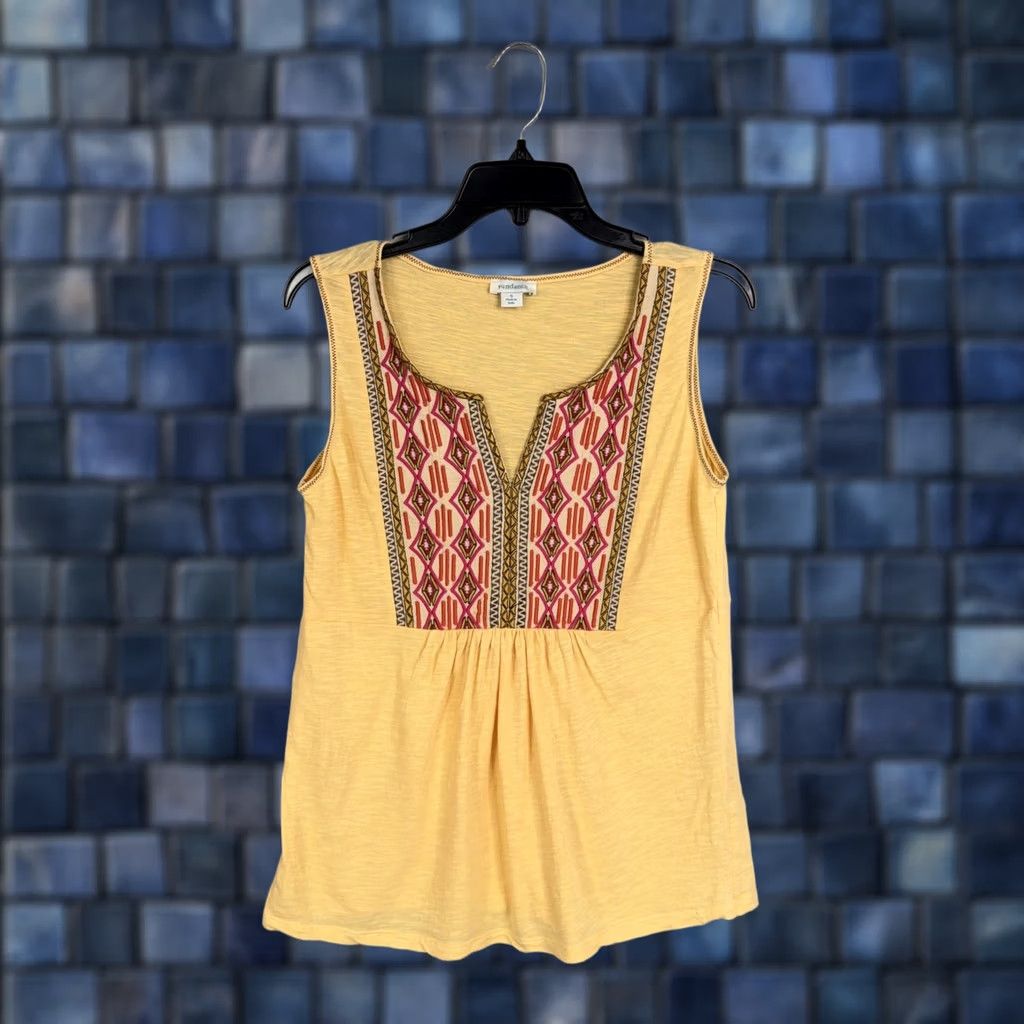 Vintage Sundance Tank Womens Small Yellow Embroidered Scoop Neck Sleeveless Boho Shirt Size S / US 4 / IT 40 - 1 Thumbnail