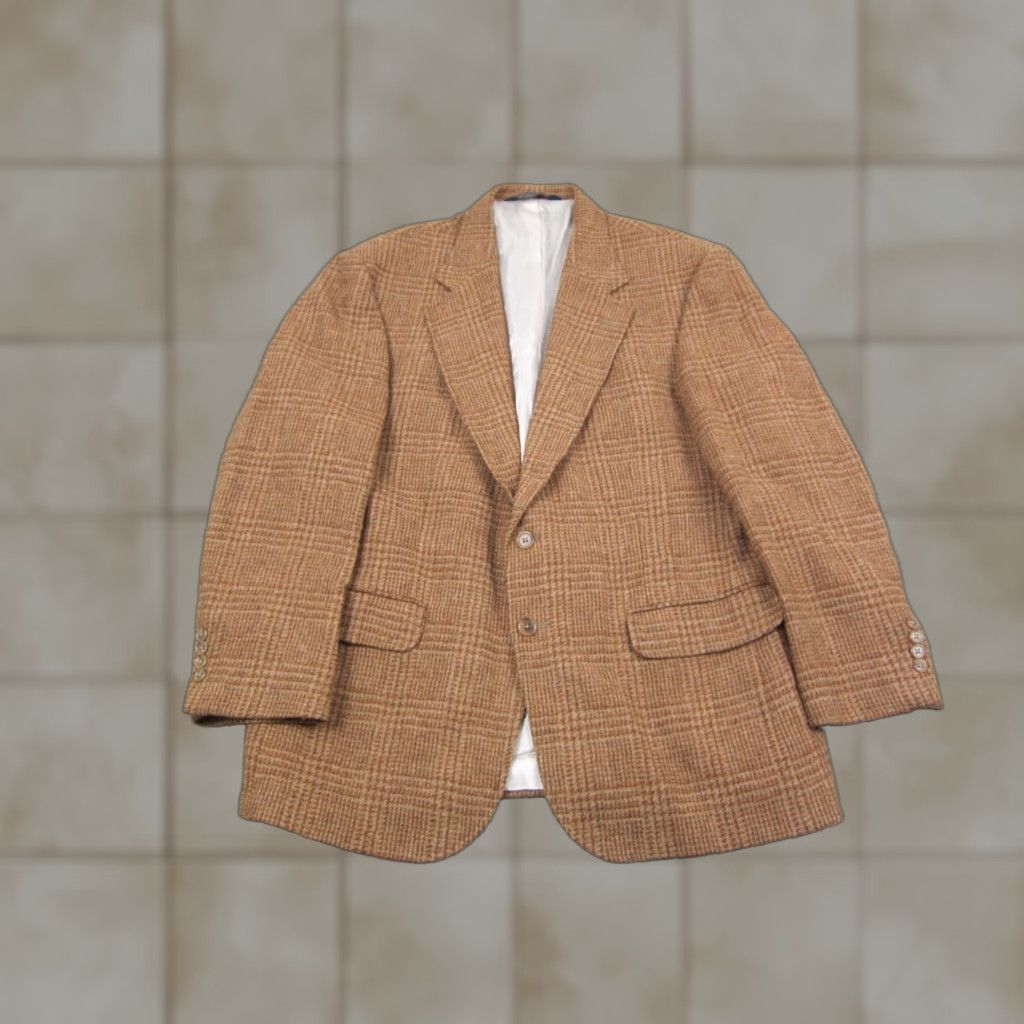 Lands' End VINTAGE Lands' End Blazer Jacket Mens 44R Brown Wool Tweed 80s Stadium Size 44R - 1 Thumbnail
