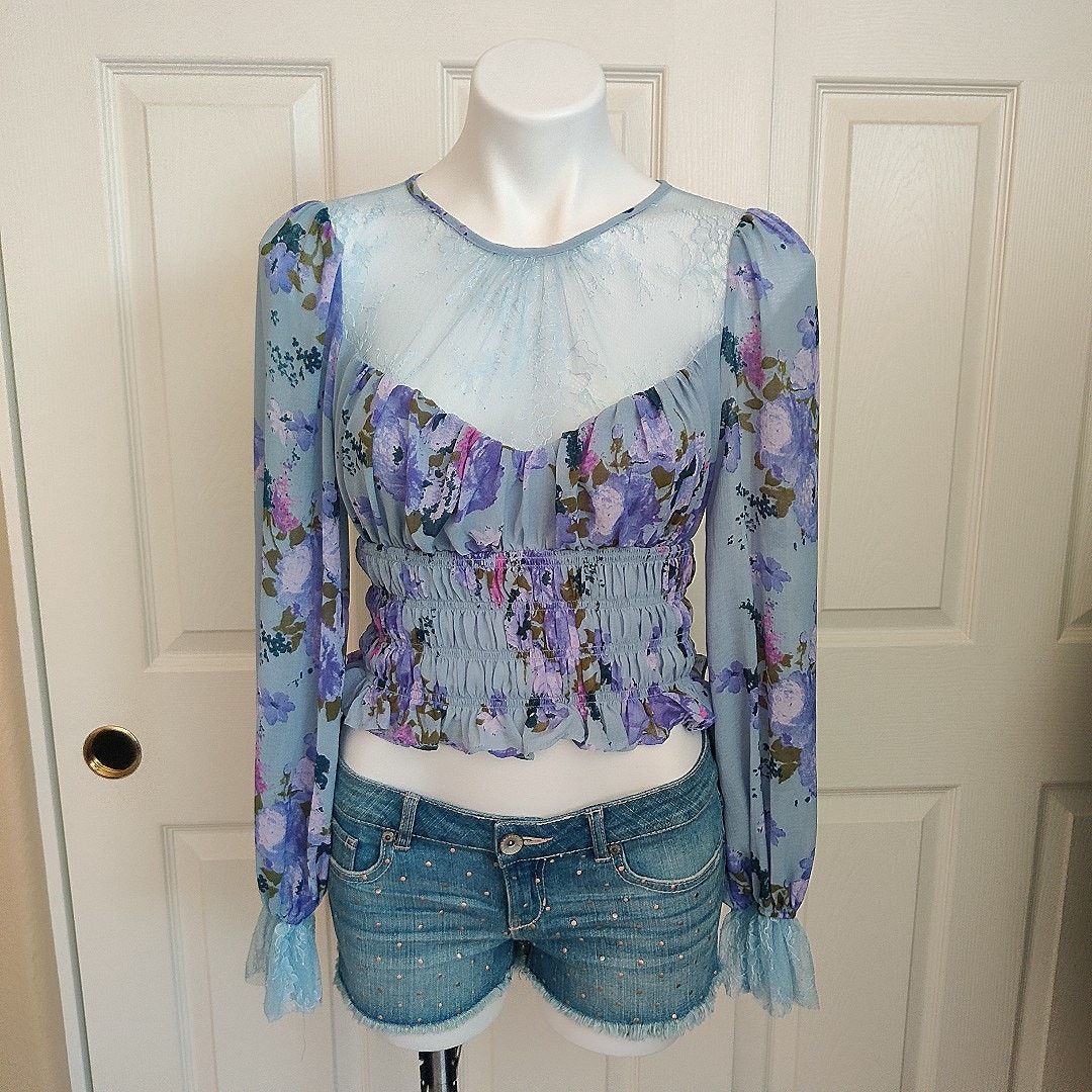 Free People Free People Daphne Blouse floral lace long sleeve sz S Size S / US 4 / IT 40 - 1 Thumbnail