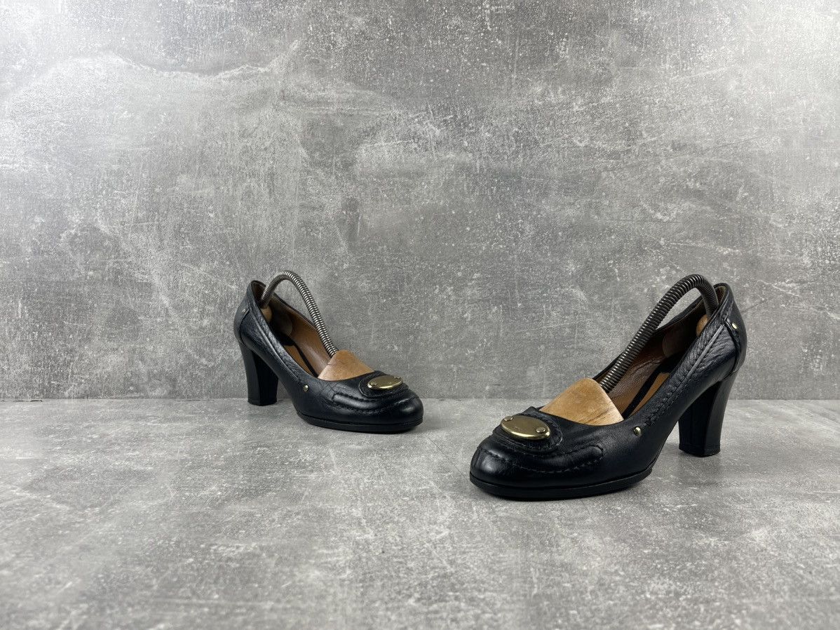 Chloe × Vintage Chloe Black Formal Logo Opium Leather Heels Luxury Shoes Size US 7.5 / IT 37.5 - 4 Thumbnail