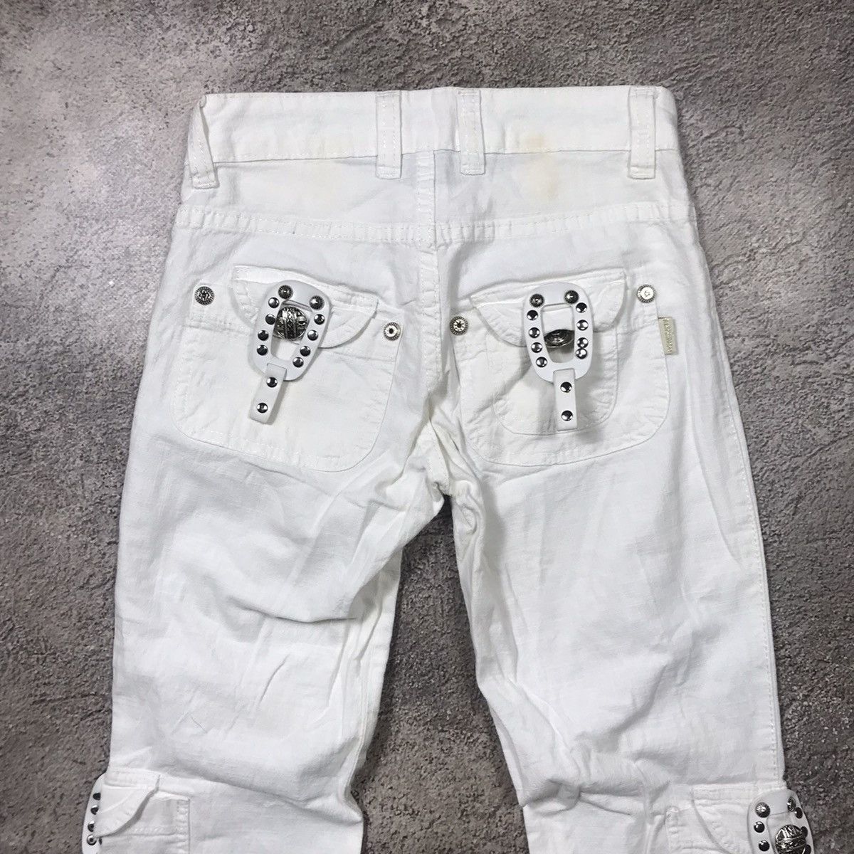 Vintage Y2K White Distressed Cargo Pants Baggy Wide Leg Streetwear M Size 23" - 6 Thumbnail