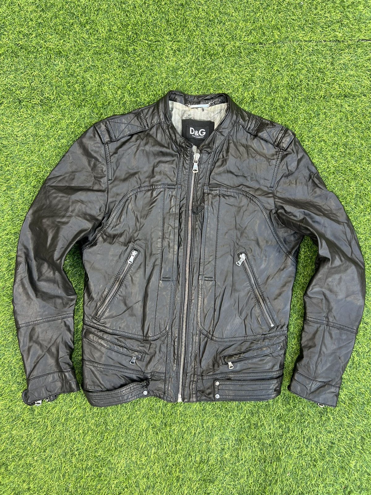 Dolce & Gabbana D&G ARCHIVAL “MULTI-ZIP” BLACK LAMBSKIN MOTO JACKET-size 50 Size US M / EU 48-50 / 2 - 1 Thumbnail