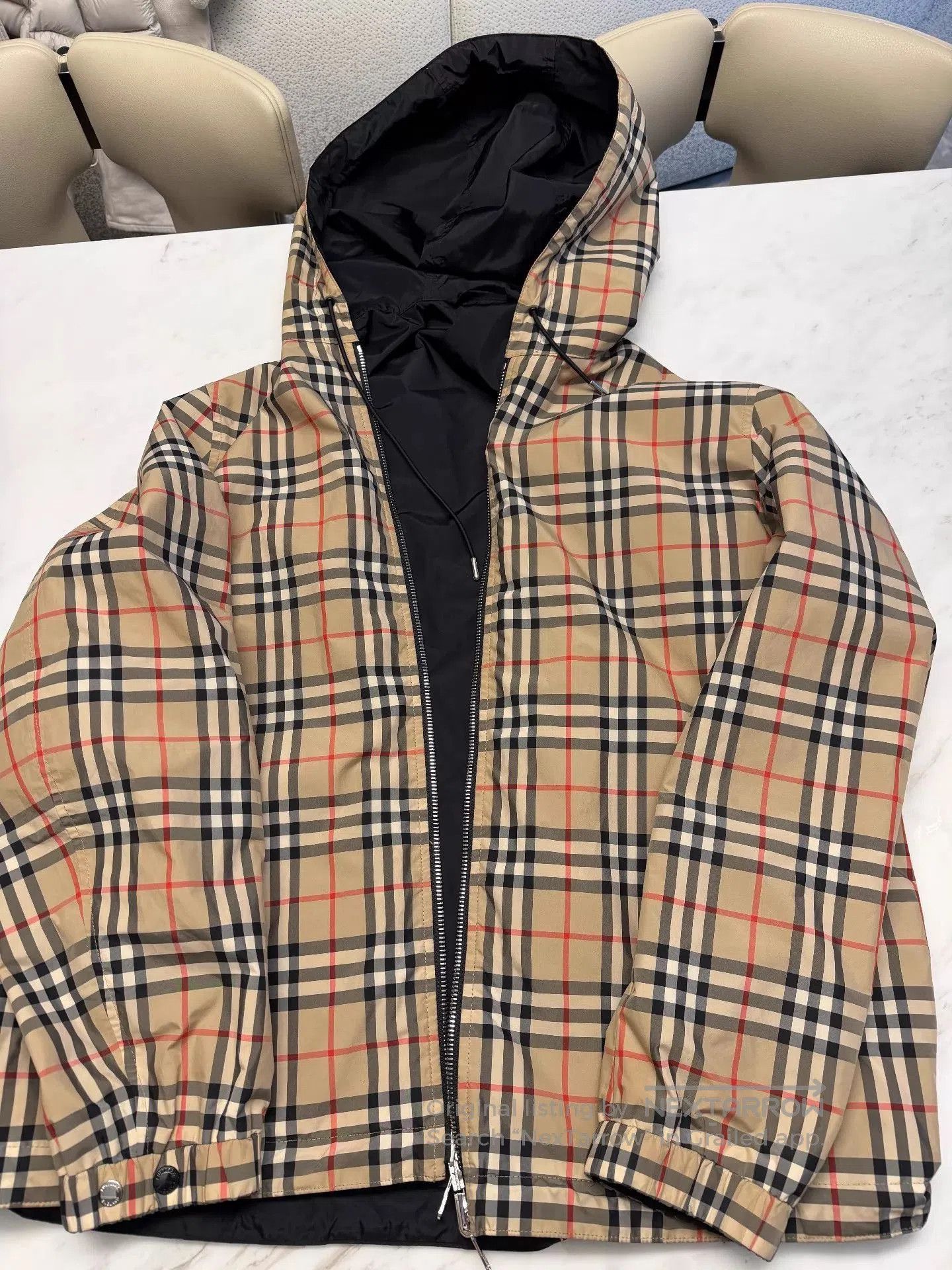 Burberry Black Hooded Light Jacket with Plaid Lining - XL. Size US XL / EU 56 / 4 - 3 Thumbnail