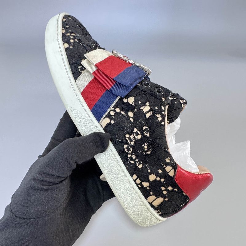 Gucci Gucci Lace-Trimmed Ace Low-Top Fashion Sneakers -2508 Size US 5 / IT 35 - 8 Thumbnail
