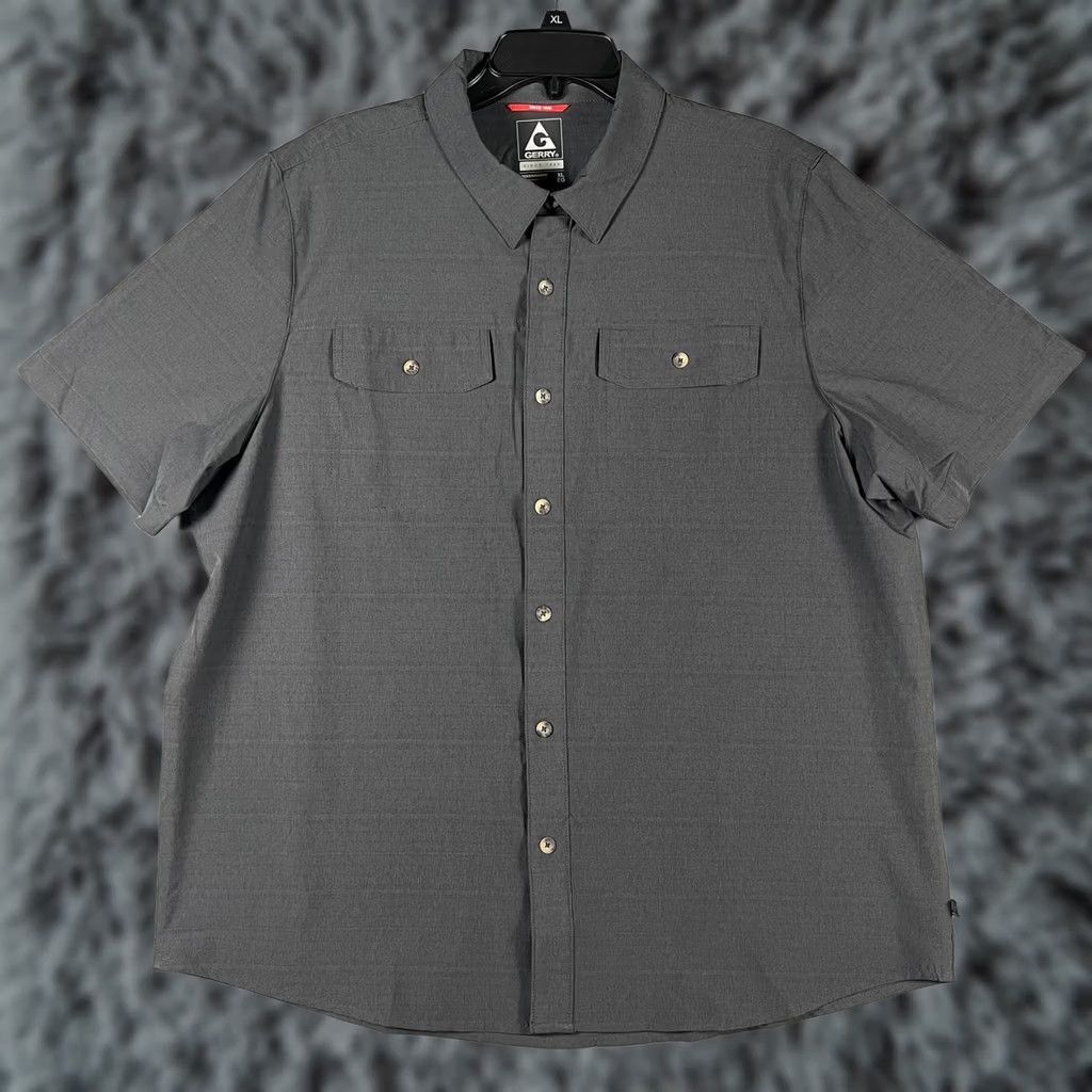 Vintage Gerry Shirt Mens XL Short Sleeve Button Up Performance Pocket Outdoor Hiking Gray Solid with Pockets Size US XL / EU 56 / 4 - 1 Thumbnail