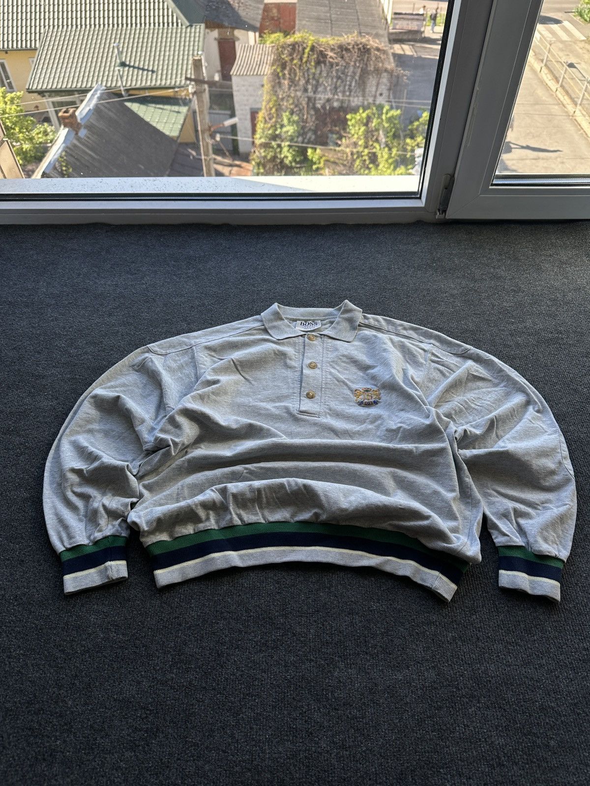 Hugo Boss 🚨 HUGO BOSS VINTAGE GRAY LONGSLEEVE POLO LUXURY RUGBY Size US M / EU 48-50 / 2 - 3 Thumbnail