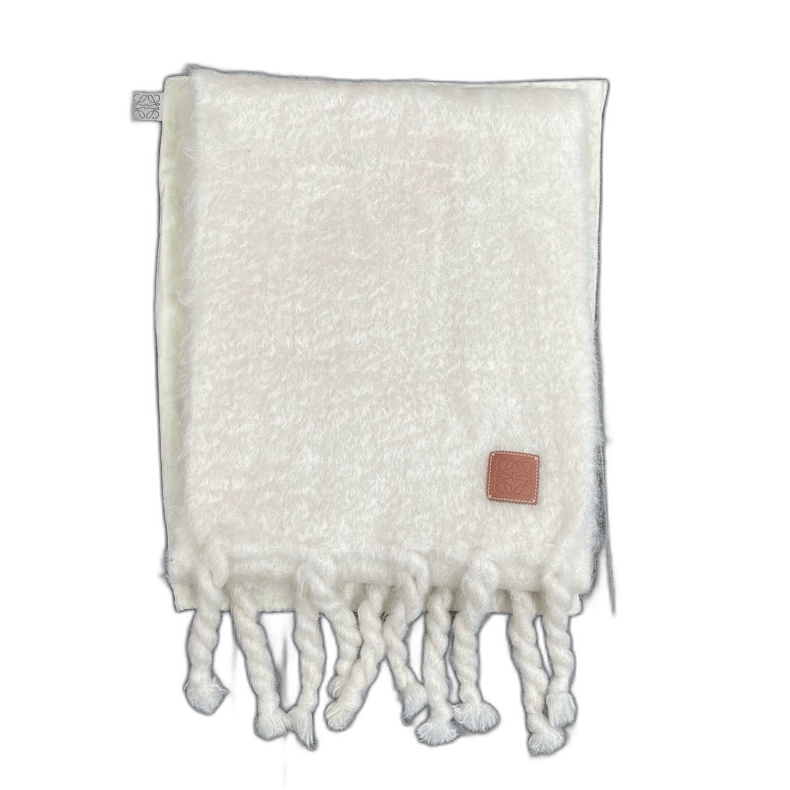 Loewe Loewe White Mohair Scarf with Leather Tag Size ONE SIZE - 1 Thumbnail
