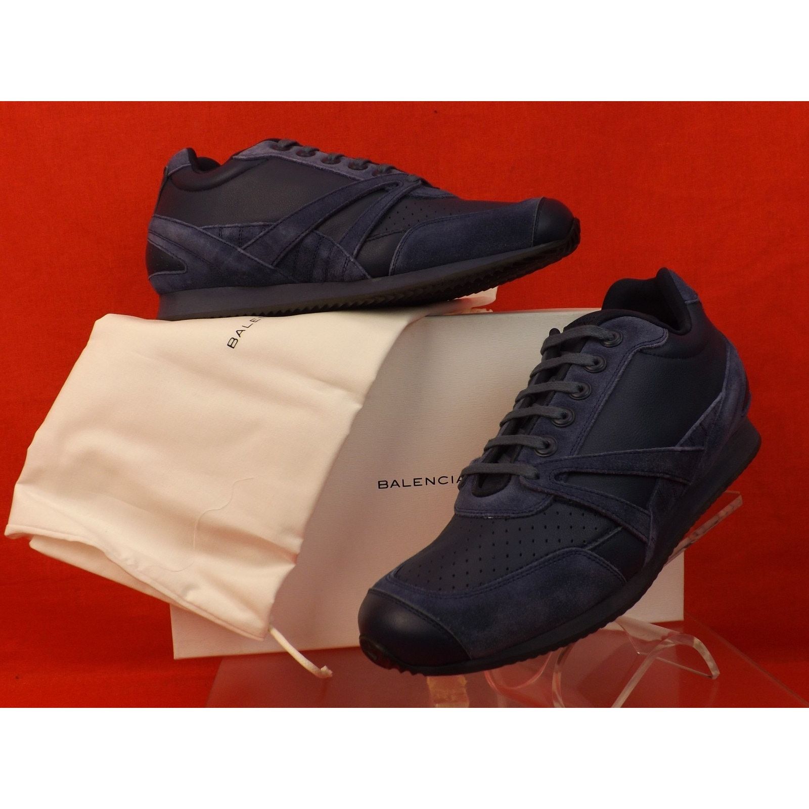 Balenciaga BALENCIAGA BLUE LEATHER SUEDE LOGO SNEAKERS TRAINERS 40 $495 Size US 10 / IT 40 - 1 Thumbnail