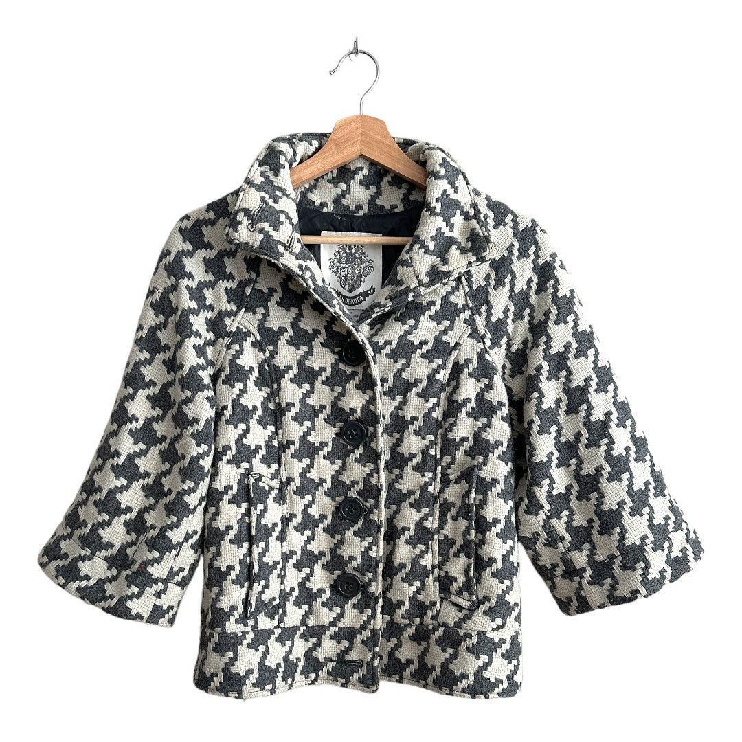 BB Dakota Gray White Houndstooth Plaid Check Jacket Wool Blend S Small Size S / US 4 / IT 40 - 1 Thumbnail
