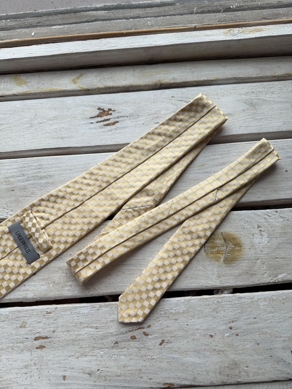 Karl Lagerfeld Vintage Lagerfeld Silk Tie Yellow Checkered Pattern Italy Size ONE SIZE - 6 Thumbnail