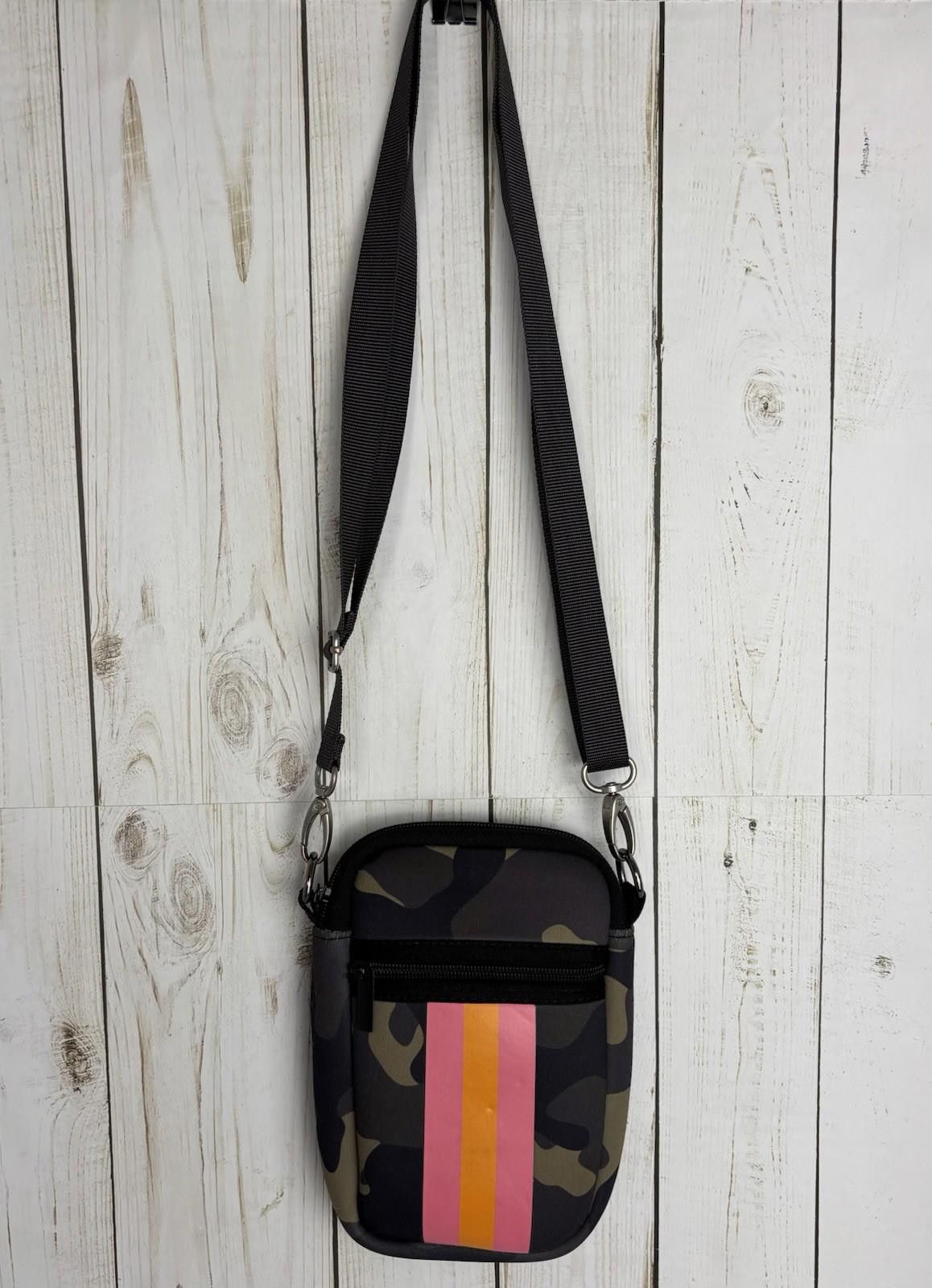 Designer Parker And Hyde Neoprene Camo Crossbody Bag Green Black, Women's