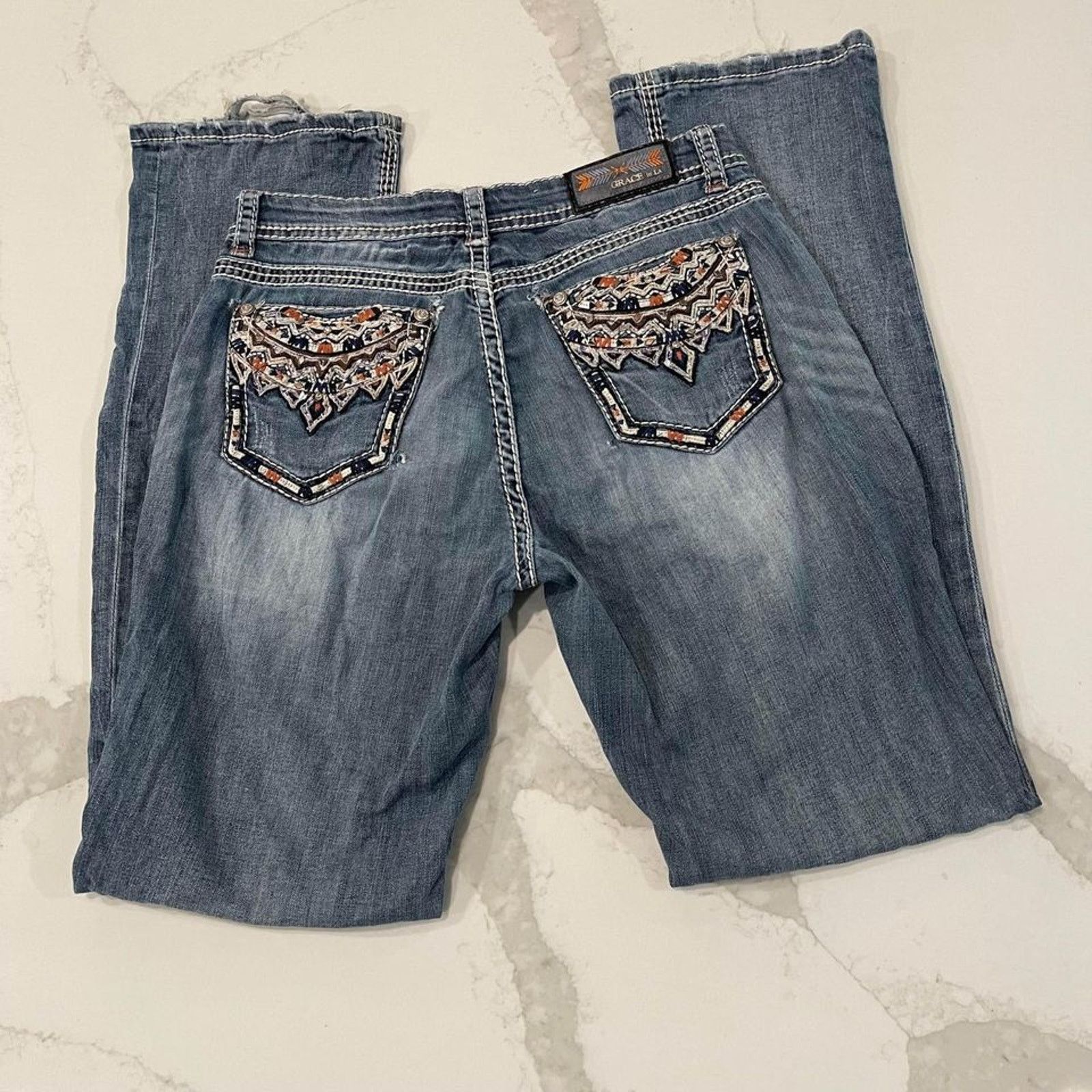 Grace in LA Grace in LA Bootcut Jeans Rhinestone Distressed Women's 29 Size 29" - 7 Thumbnail