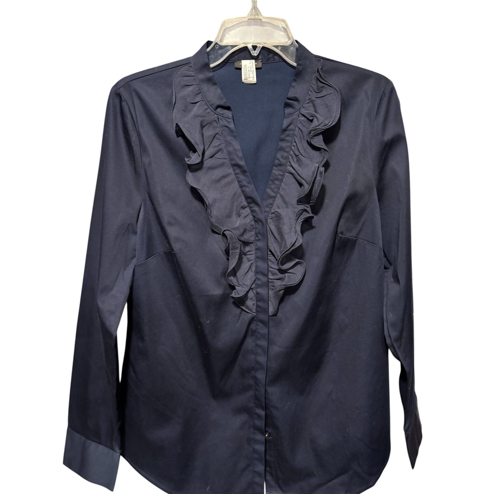 Ann Taylor Ann Taylor Loft Navy Blu Front Button Ruffle Top Long Sleeve Size XL / US 12-14 / IT 48-50 - 3 Thumbnail