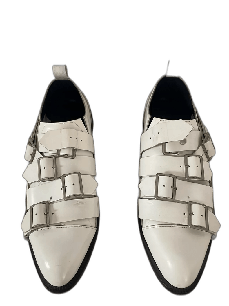 Comme Des Garcons Metal Buckle Leather Shoes-2506 Shoes in White, Women's (Size 9.5)