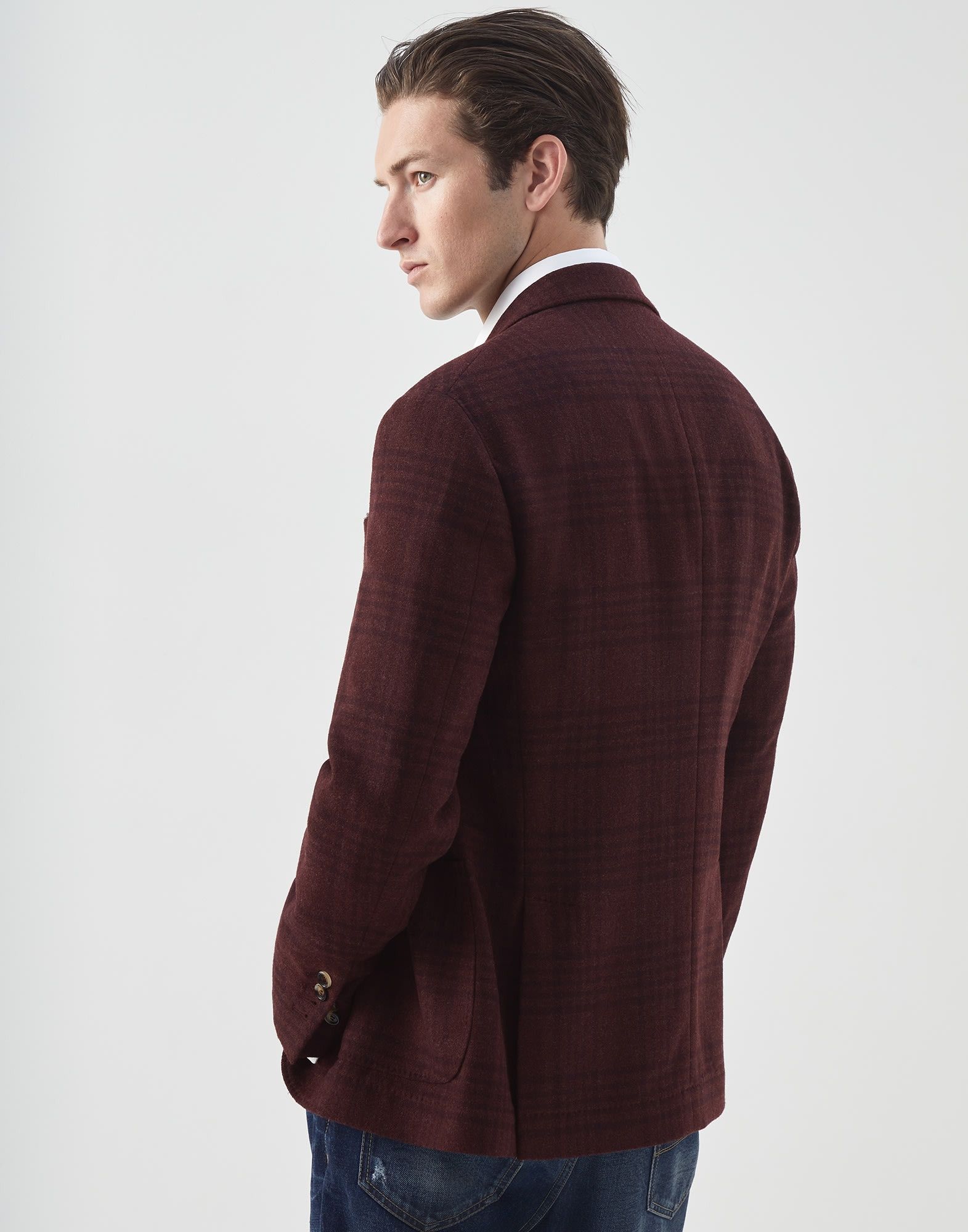 Brunello Cucinelli o1w1db10225 Woven Jacket Wool in Dark Red Size US M / EU 48-50 / 2 - 2 Thumbnail