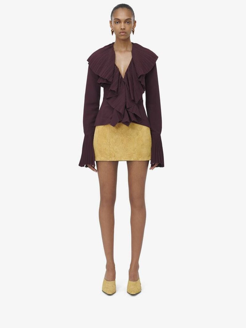 Alexander McQueen o1srvl11e0226 Plissé Blouse In Burgundy Size M / US 6-8 / IT 42-44 - 2 Thumbnail
