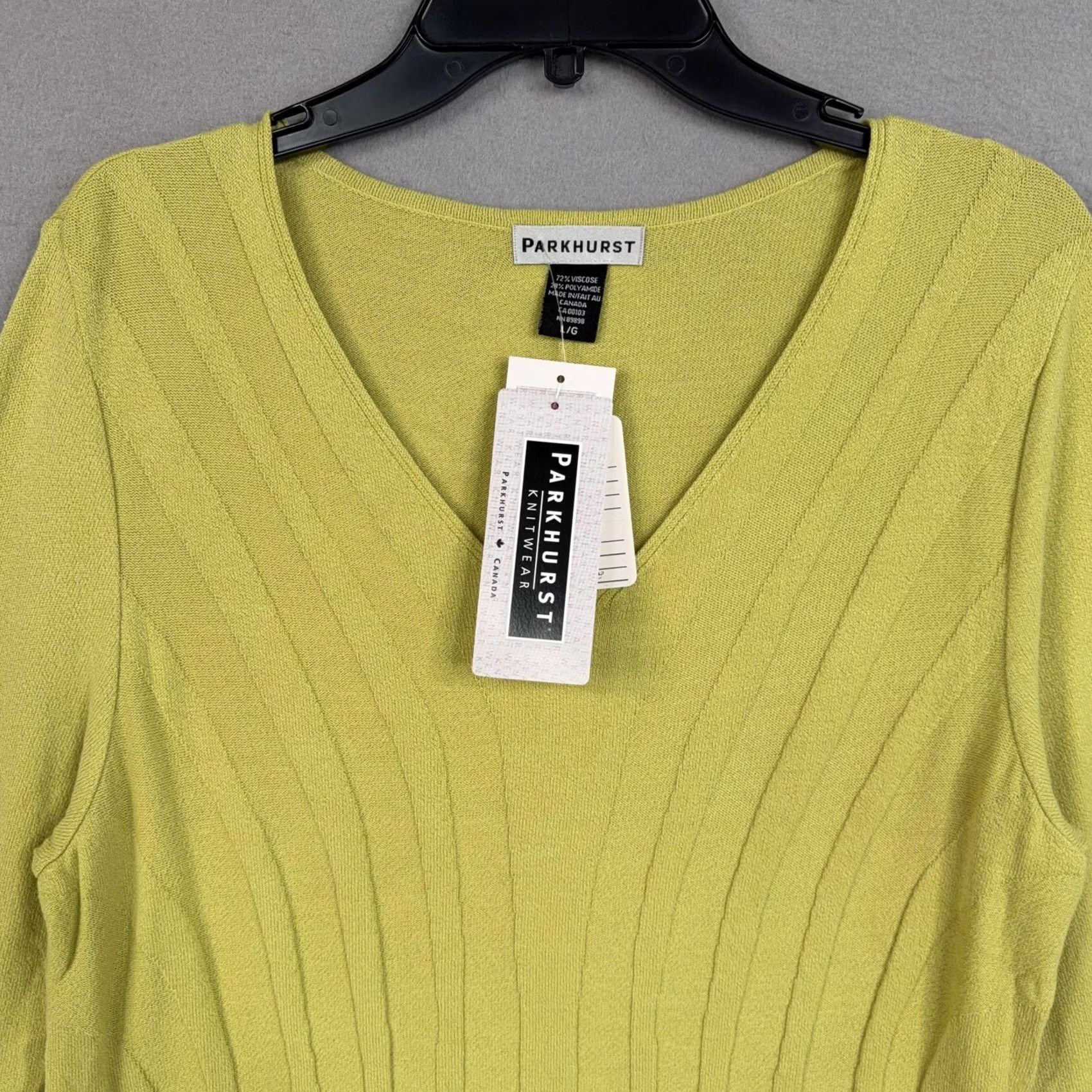 Vintage Parkhurst Sweater Womens L Green Lime Neck Pullover Ribbed Knit NWT Canada Size L / US 10 / IT 46 - 2 Thumbnail