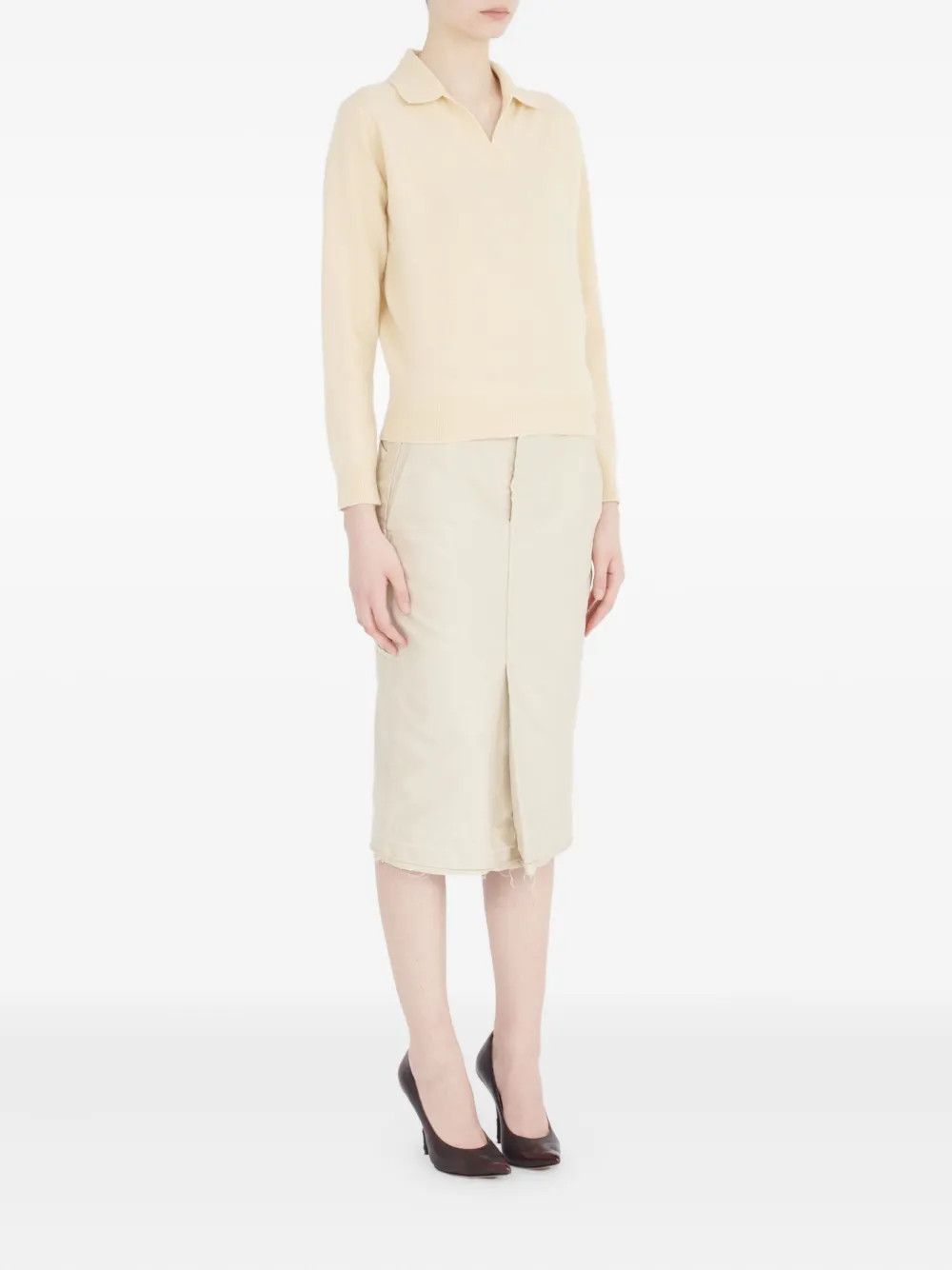 Maison Margiela o1w1db10526 Virgin Wool Polo Shirt in Beige Size L / US 10 / IT 46 - 3 Thumbnail