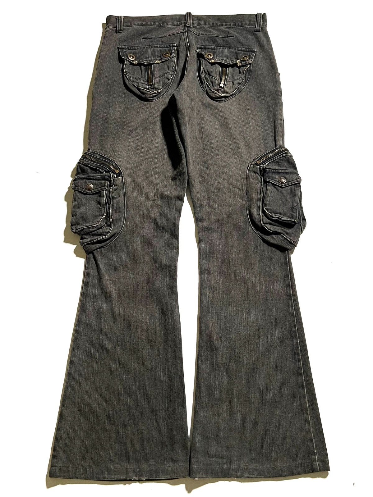 Japanese Brand Y2K Slow Hand Jam Black Cargo Flare Jeans Size US 34 / EU 50 - 13 Thumbnail