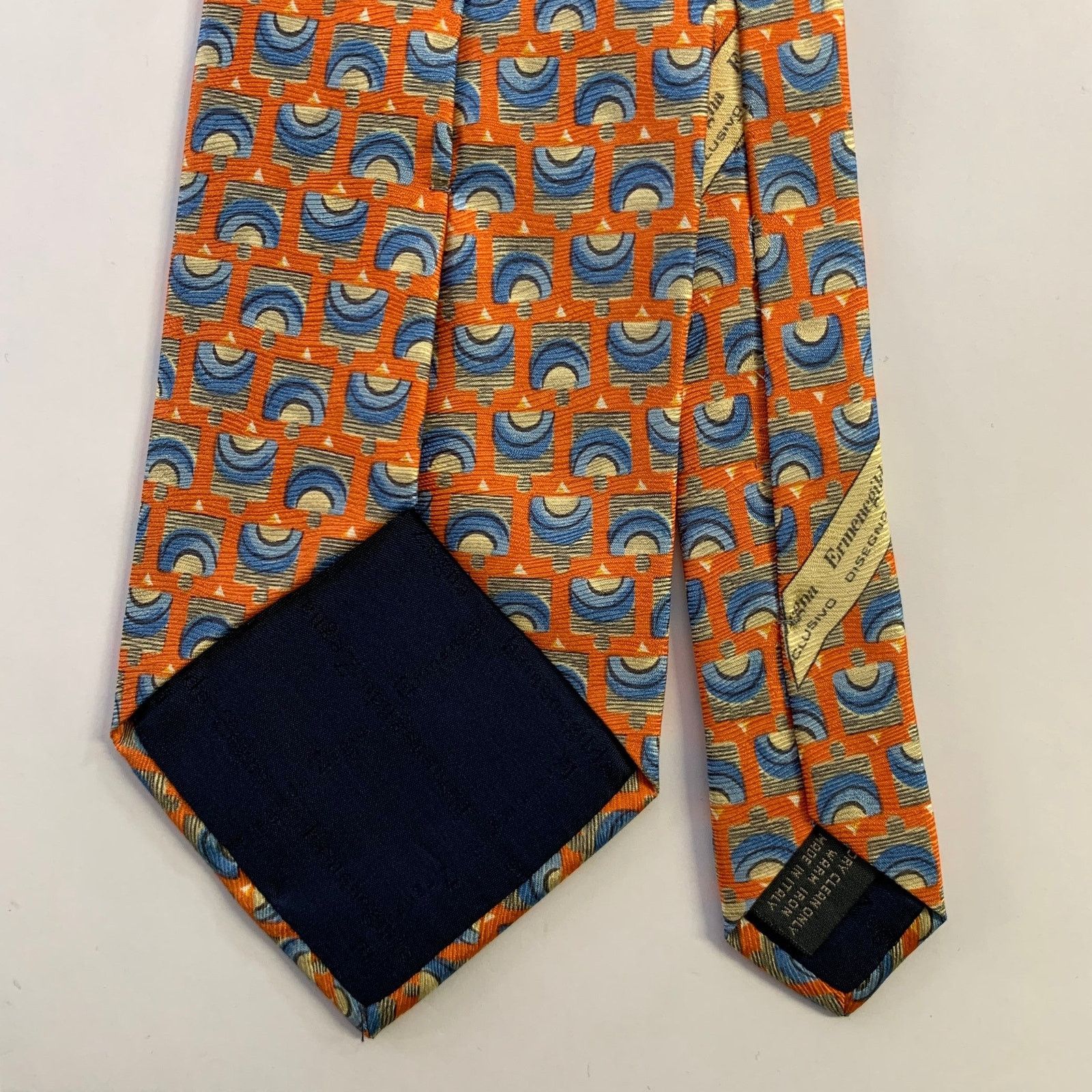 Ermenegildo Zegna ERMENEGILDO ZEGNA One Size Orange Blue Abstract Silk Tie Size ONE SIZE - 2 Thumbnail