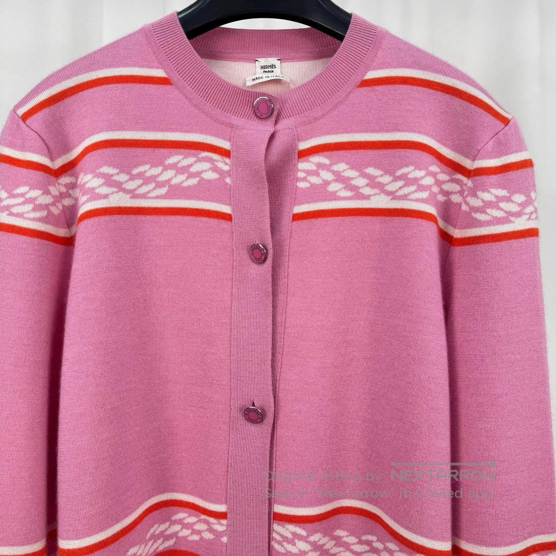 Hermes Hermes Pink Cashmere Stripe Cardigan. Size S / US 4 / IT 40 - 3 Thumbnail