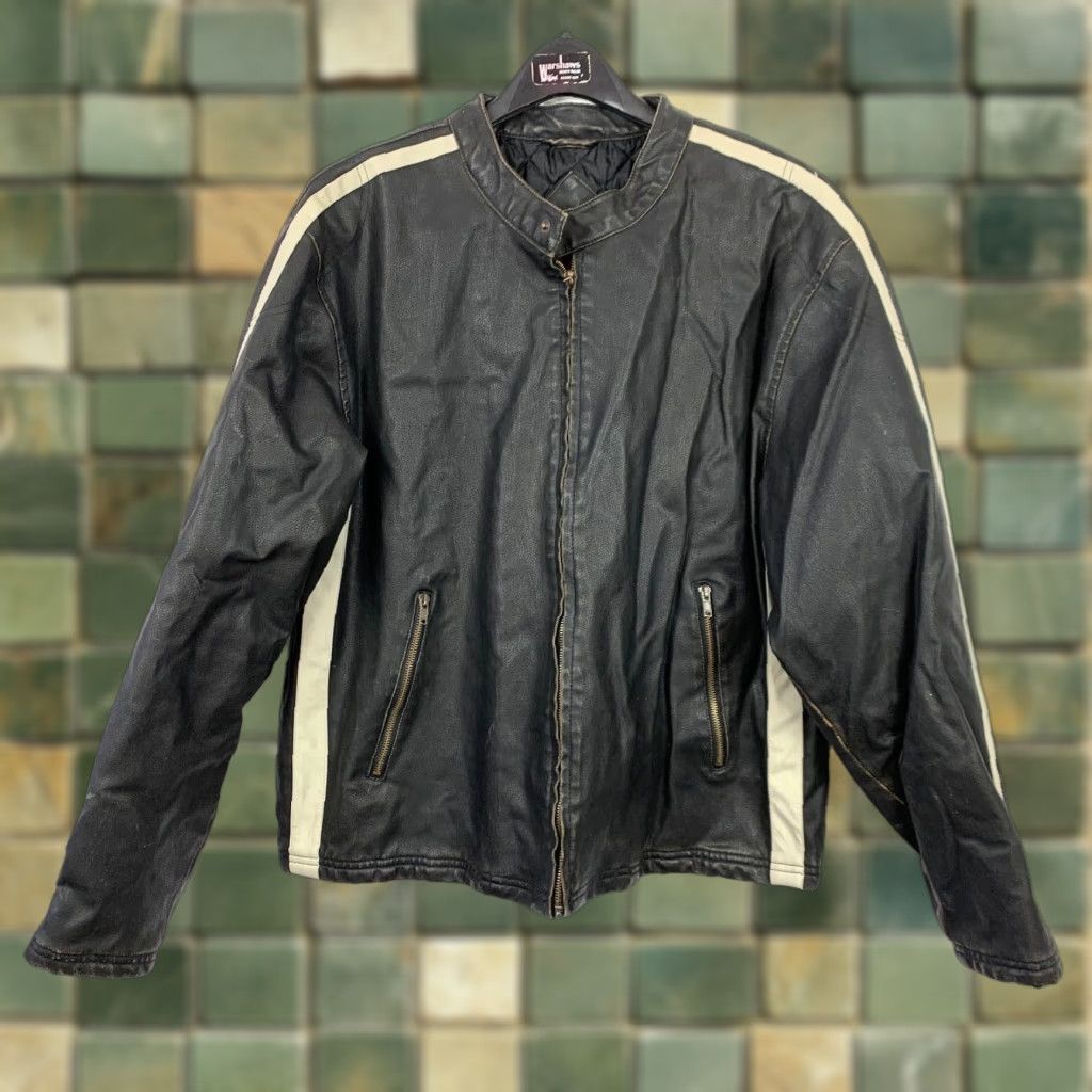 Vintage VINTAGE Arizona Jean Company Full Zip Jacket Mens 2XL Black Faux Leather Racing Stripe Bomber 90s Y2K Size US XXL / EU 58 / 5 - 1 Thumbnail