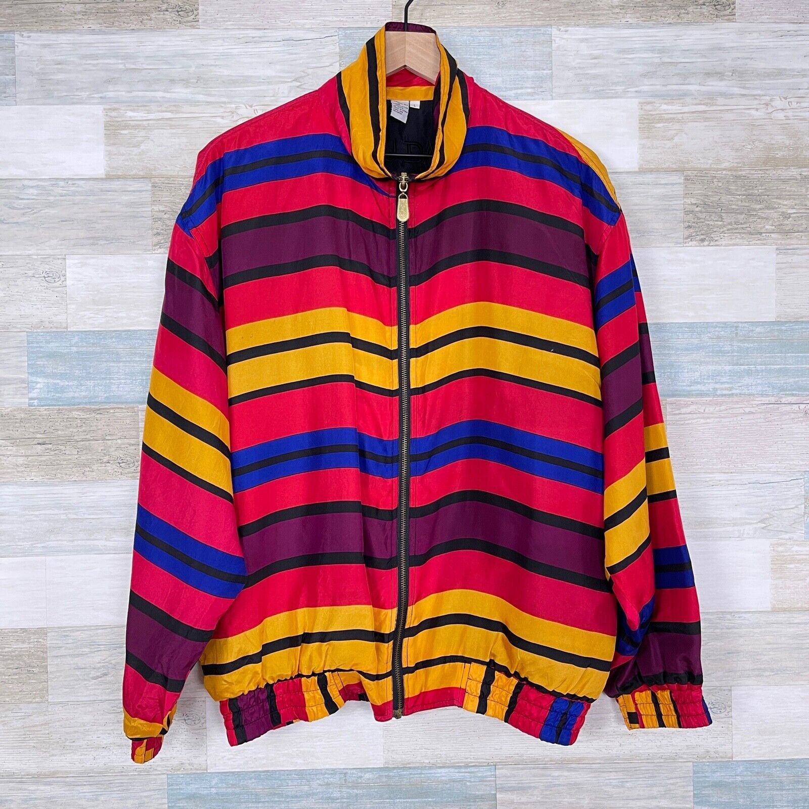 Fuda International Vintage Silk Bomber Jacket Stripe Women L