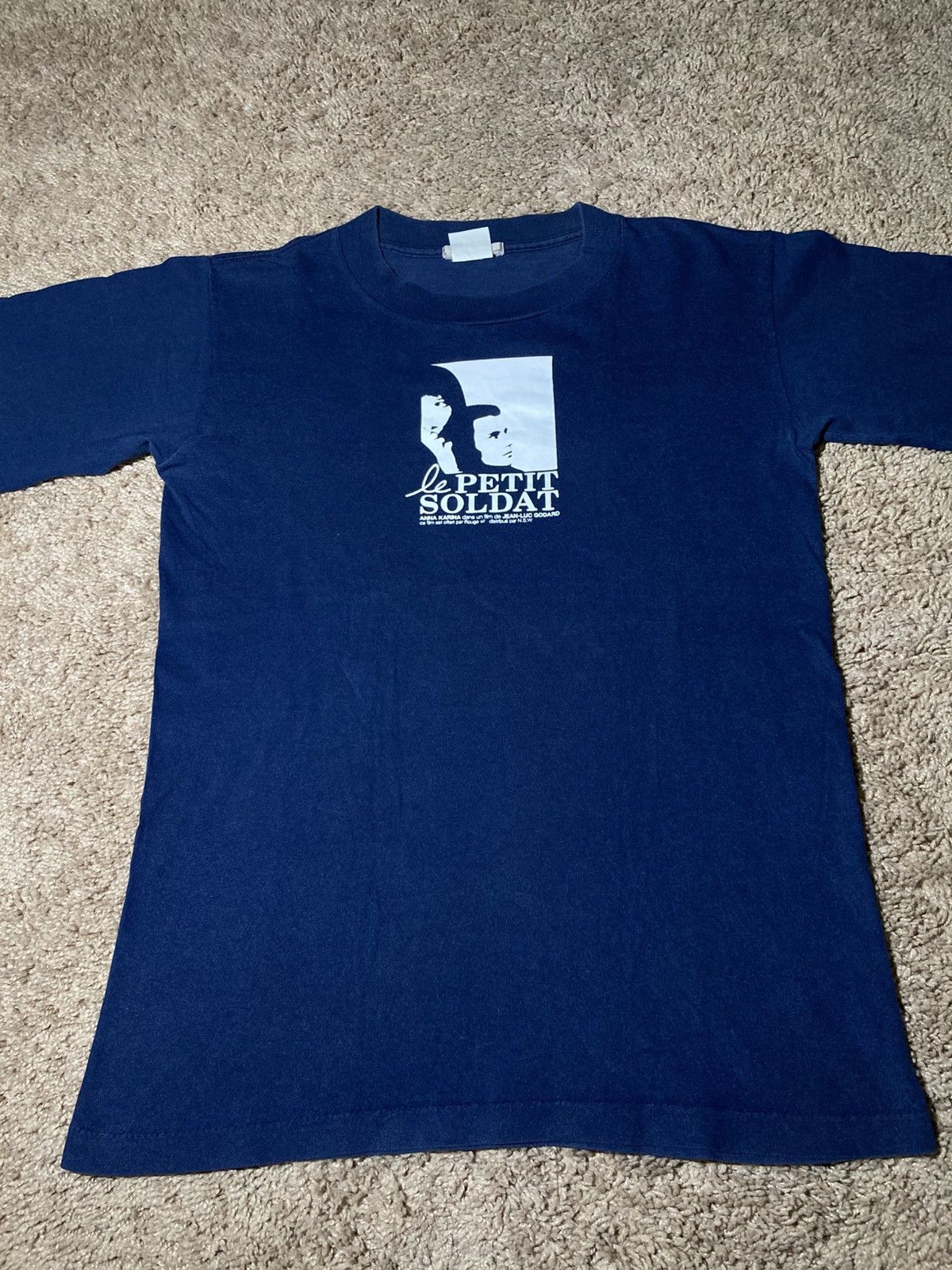 Japanese Brand 90s Jean Luc Godard Le Petit Soldad Film Tee Navy Small Size US M / EU 48-50 / 2 - 3 Thumbnail