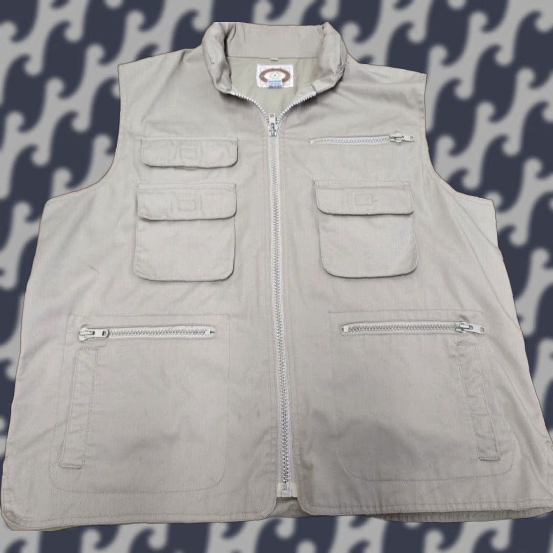 Banana Republic VINTAGE Banana Republic Safari Vest Jacket Men XL Beige 100% Cotton Canvas Hood Hidden Pockets Zipper Stand-Up Collar Outdoor Safari 80s 90s Size US XL / EU 56 / 4 - 1 Thumbnail