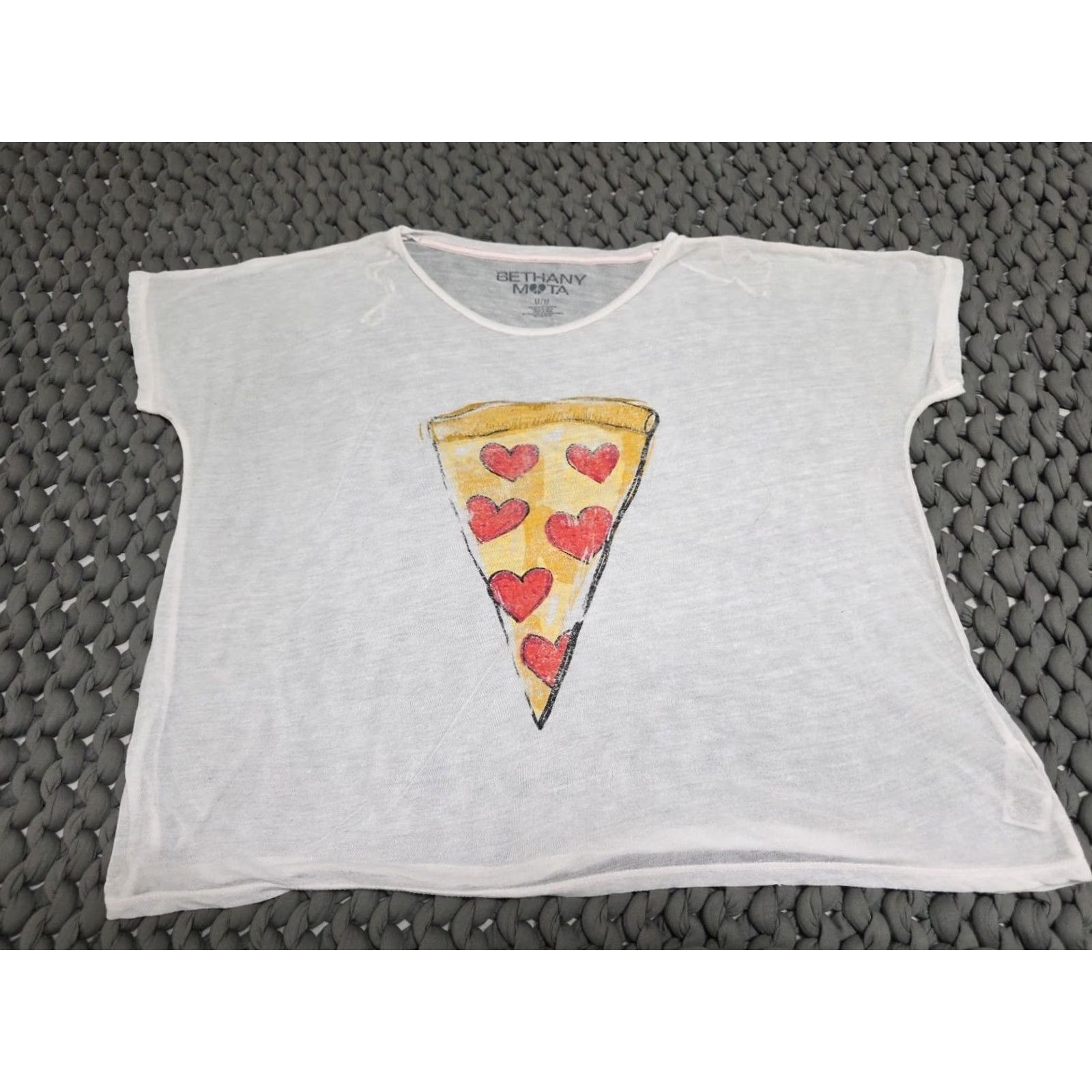 Vintage Bethany Mota LOVE A SLICE OF PIZZA T-Shirt Womens Medium Off-White Lightweight Semi-Sheer Relaxed Shirt Size M / US 6-8 / IT 42-44 - 2 Thumbnail