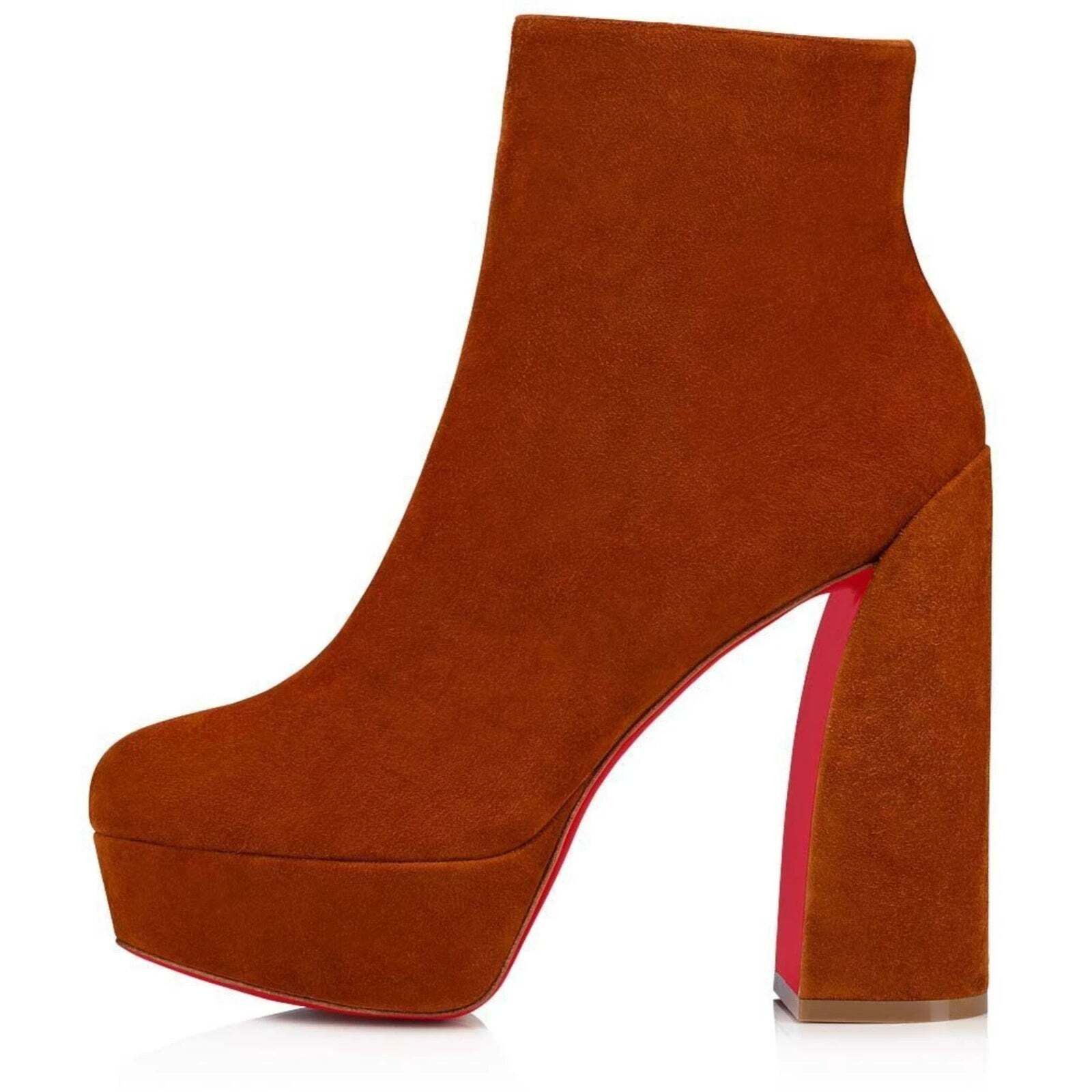 Christian Louboutin Movida Booty 130 Brown Foxy Platform Block Heel Boot 40 Size US 10 / IT 40 - 3 Thumbnail