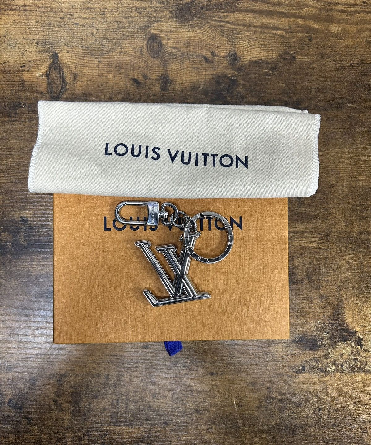 Louis Vuitton Monogram Logo Silver Keychain, Men's