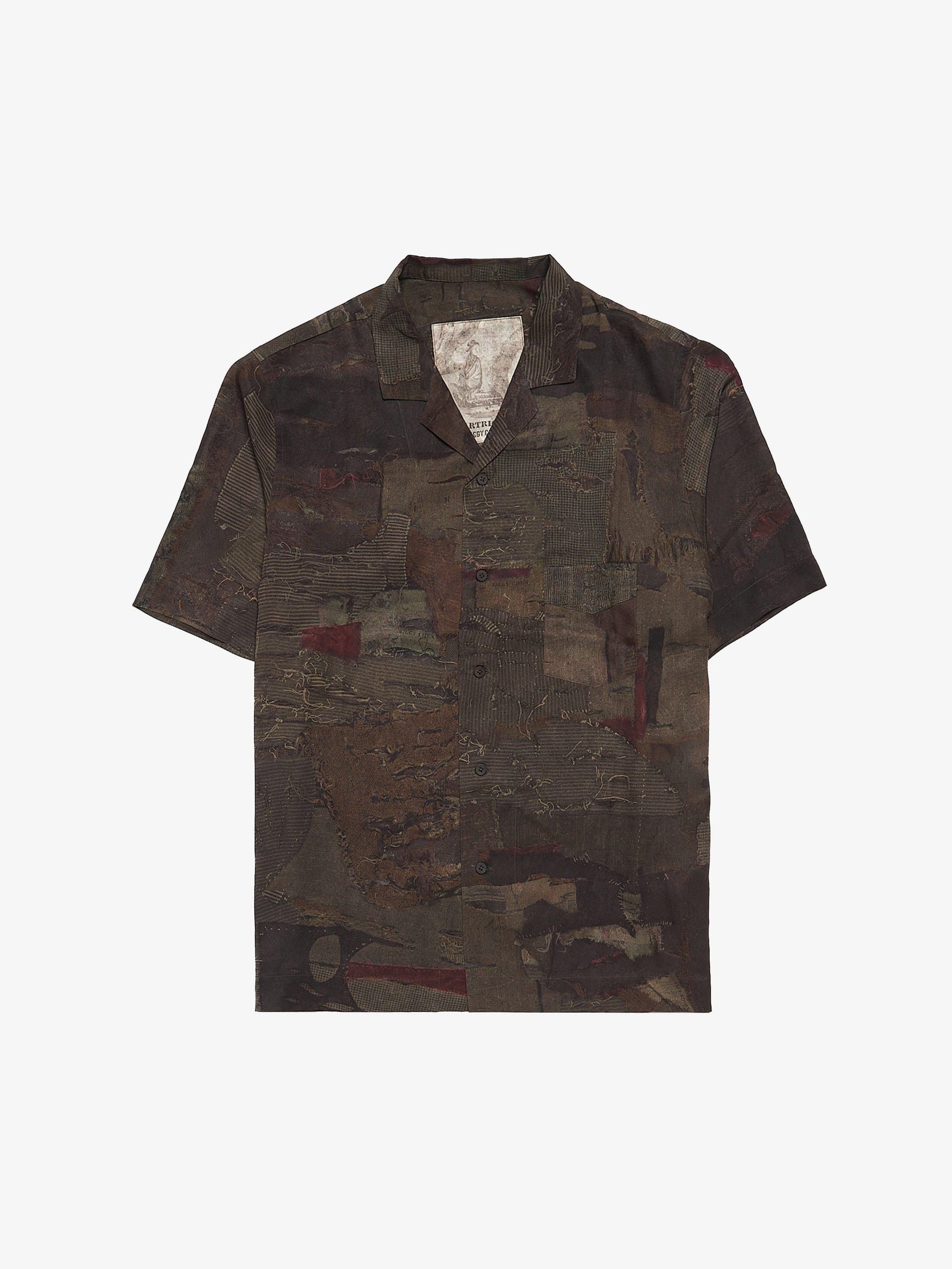 Ziggy Chen Brown Patch Printed Shortsleeved Silk Shirt Size US XL / EU 56 / 4 - 1 Thumbnail