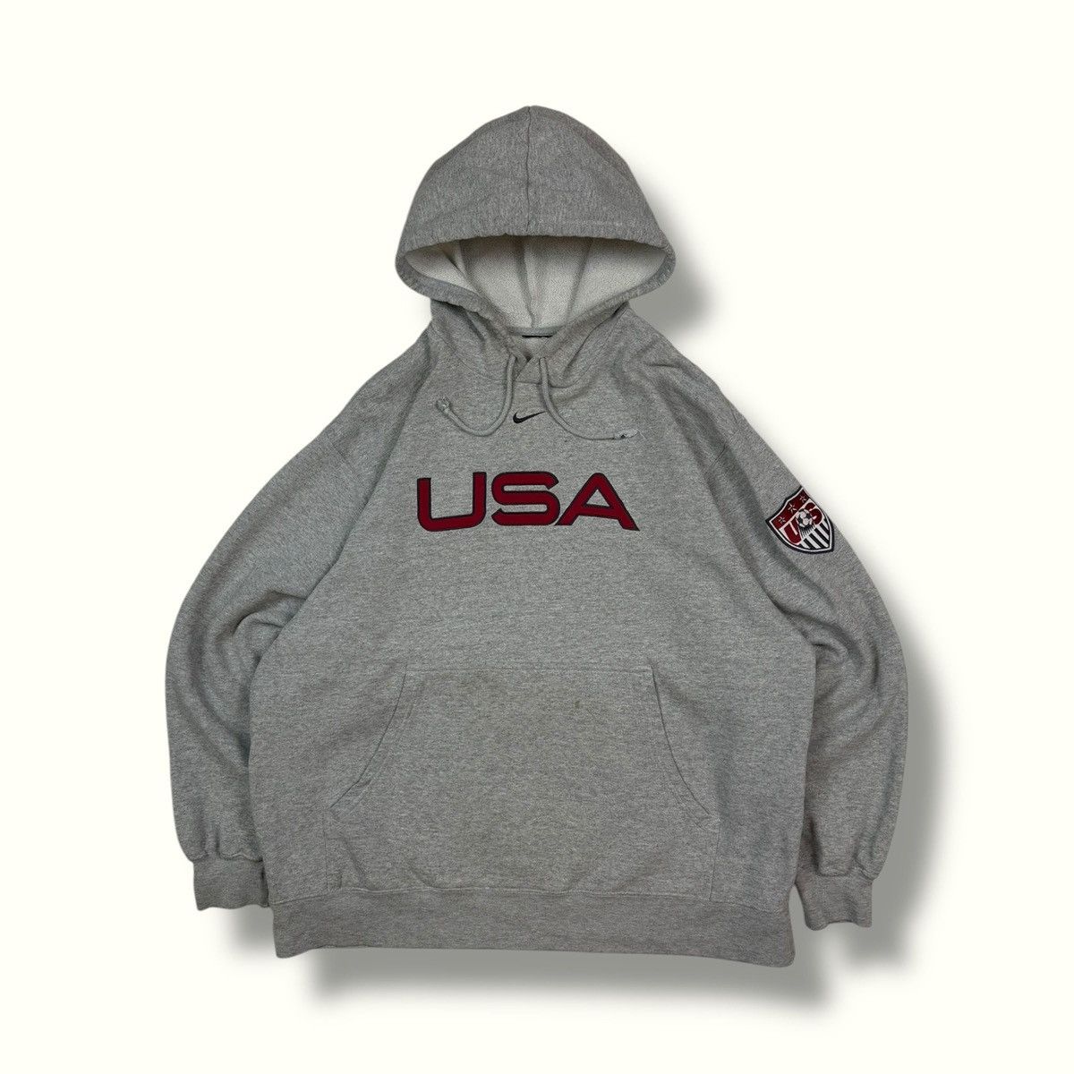 Nike × Vintage Vintage 90s Nike USA football centre swoosh hoodie Size US XL / EU 56 / 4 - 1 Thumbnail